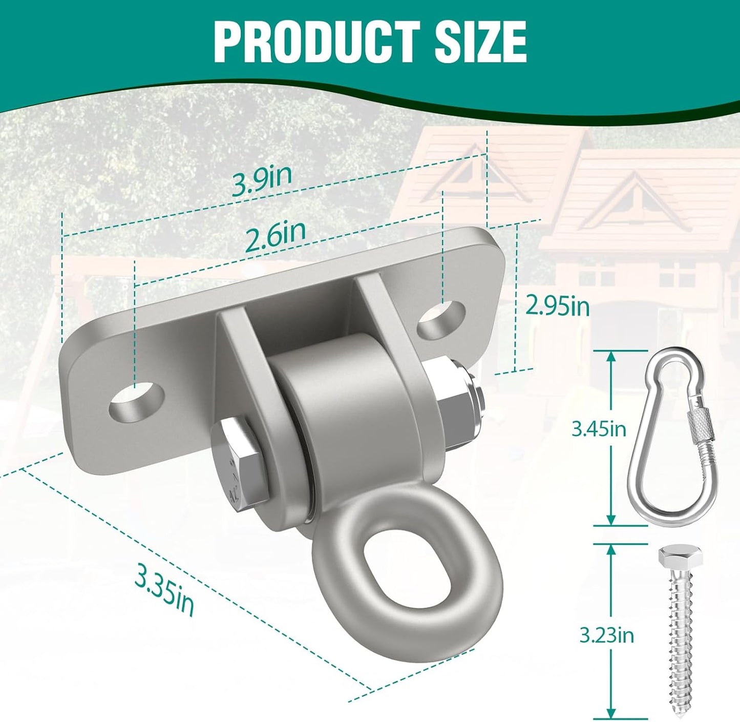 BETOOLL Swing Hangers with Bearing, Heavy Duty Porch Swing Hanging Kit for Outdoor Playground Tree Ceiling Mount Swingset Hardware Bracket Hooks for Hammock Yoga Punching Bag Accessories 4PCS Silver