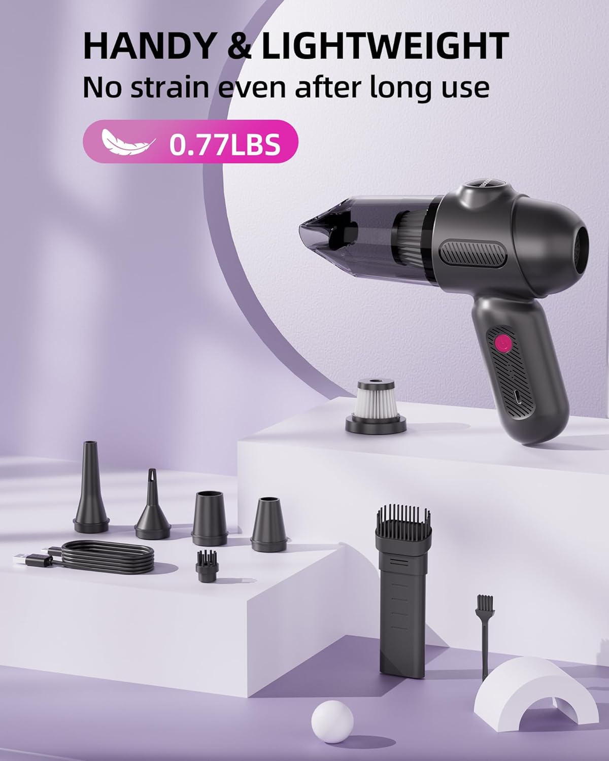 Car Vacuum V6 Pro, Cordless Handheld Vacuum with 8000Pa, Portable 4-in-1 Blowing and Suction Function Mini Vacuum Cleaner Air Duster Suitable for Quick Cleaning of Small Areas,Car,Office,Home,PC