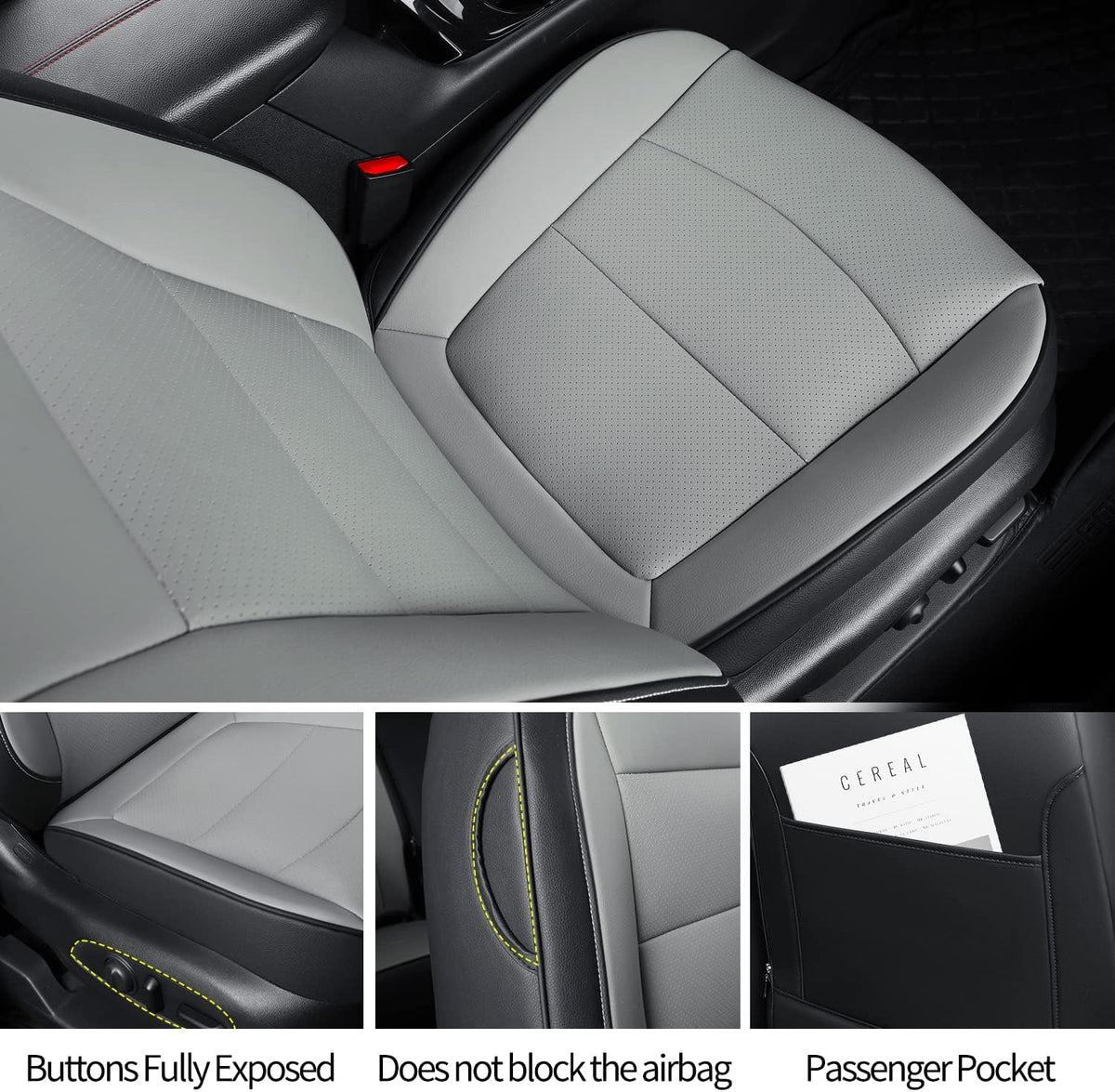 RISINGSTAR Terrain Seat Covers, fit for 2018-2024 GMC Terrain SUV with Rear Split Seats, Water Proof Faux Leather(Full Set, Black&Gray)