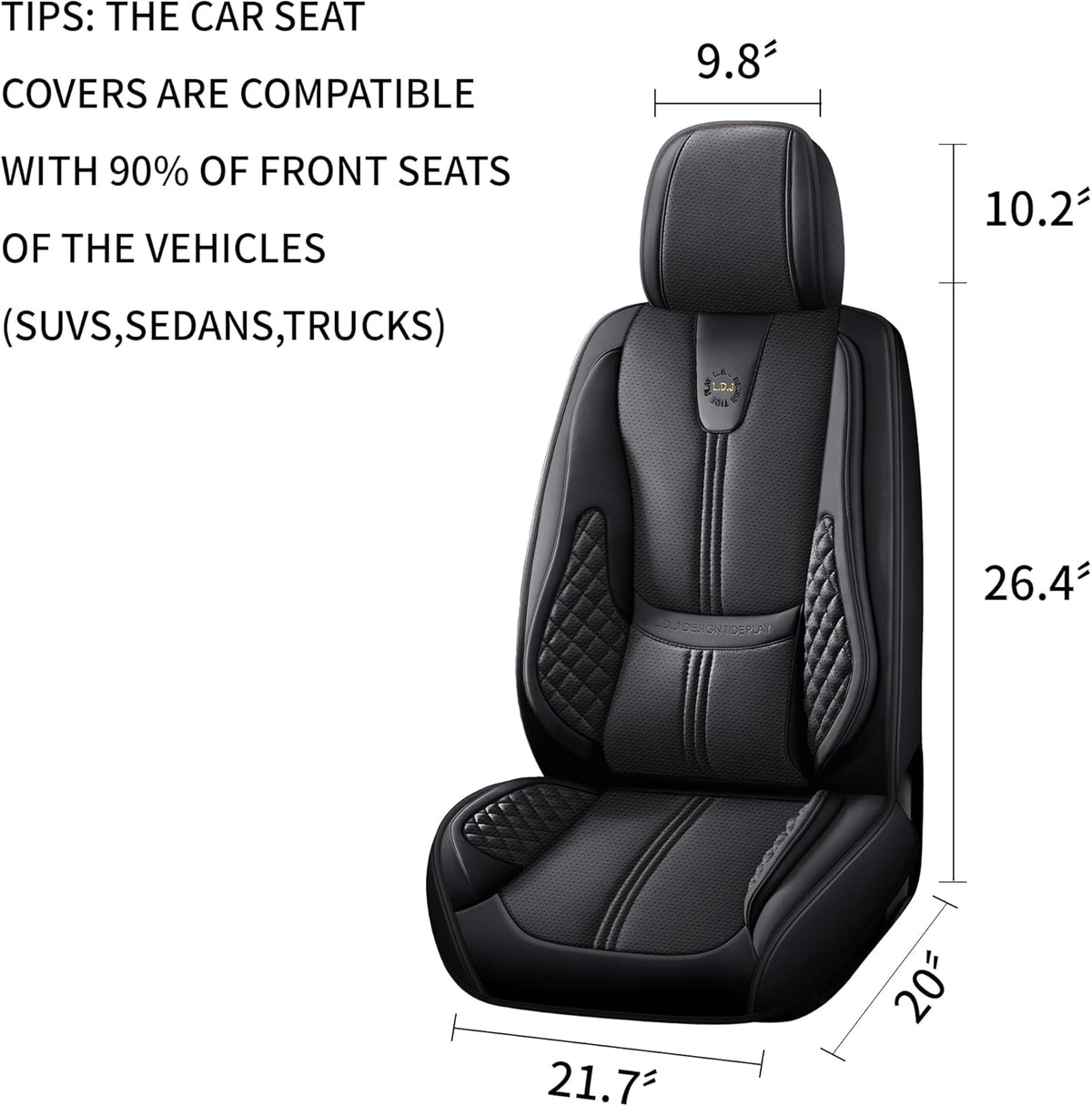 Car Seat Covers Full Set, Black Seat Cover for Cars Compatible Airbag, Easy Install Luxury Leather Automotive Seat Covers with Lumbar Support, for Car, Truck, SUV, Black