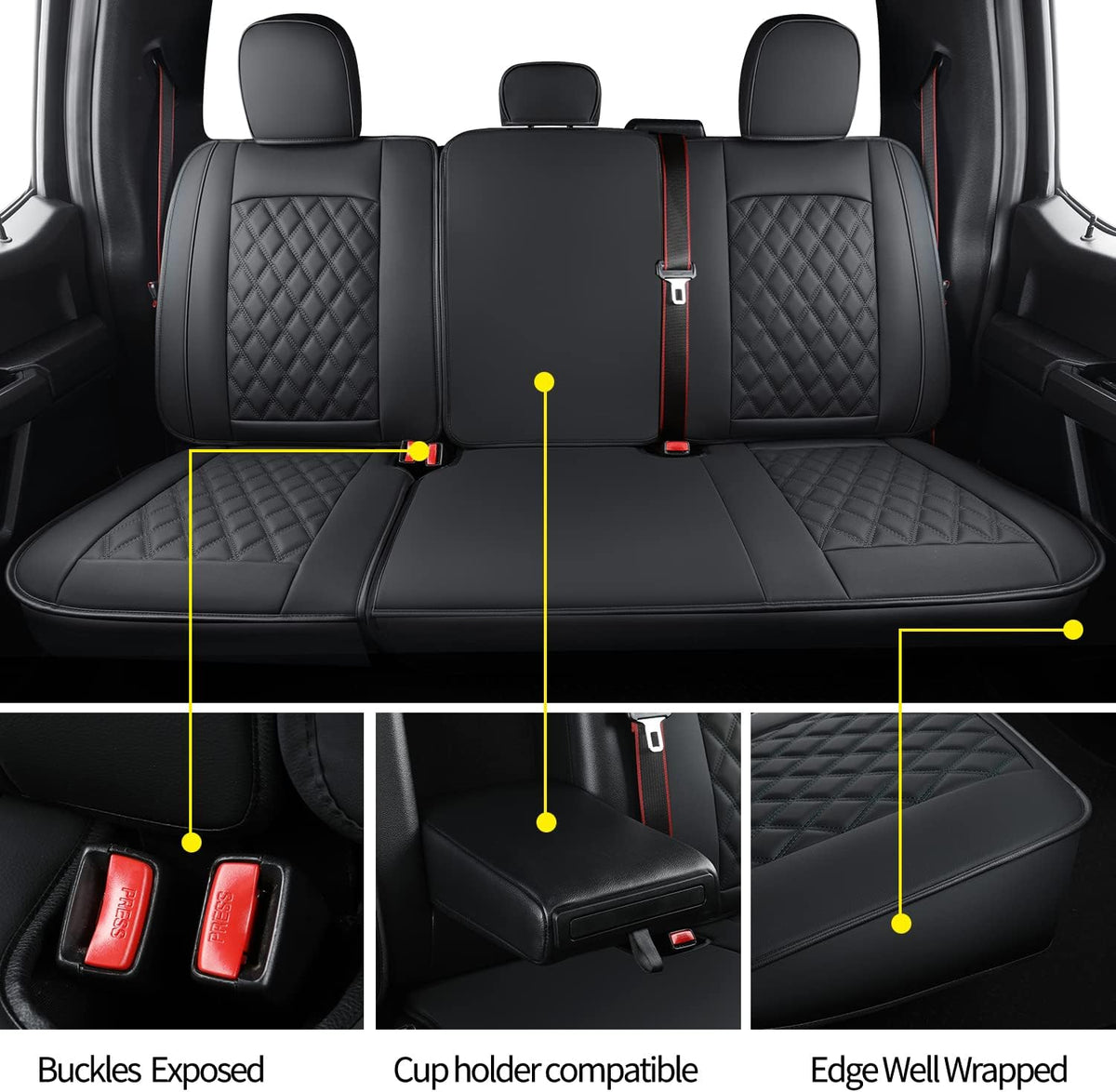 LUCKYMAN CLUB F150 Seat Covers Fit for 2010-2014 F150 SuperCrew with Waterproof Faux Leather(Full Set, Black)