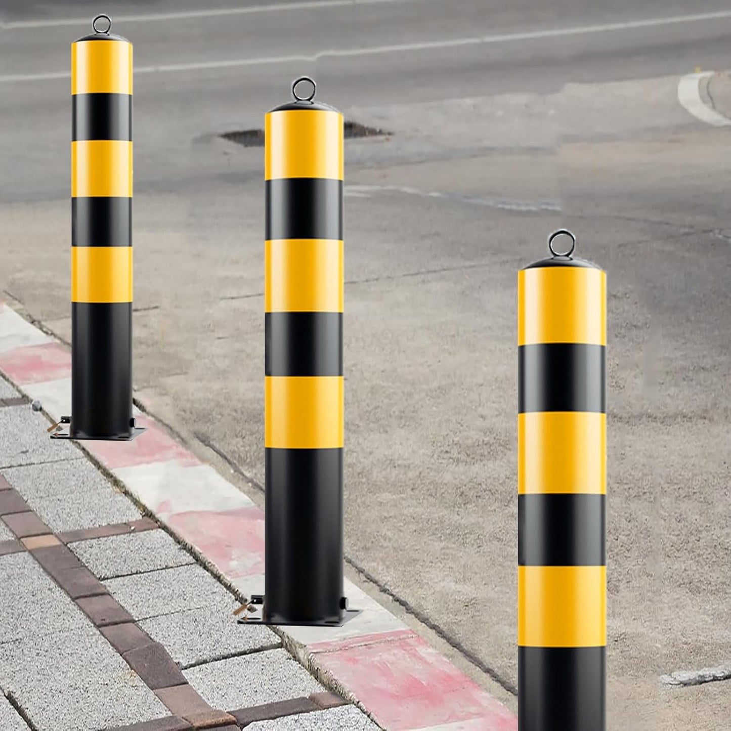 Steel Safety Bollard Post, with Lock Bollard Post Removable Security Posts, Parking Bollards, Parking Barriers Concrete, Powder Coat, for Parking Lot, Driveway and Sidewalk(Black (2pcs),50cm/19.7in)