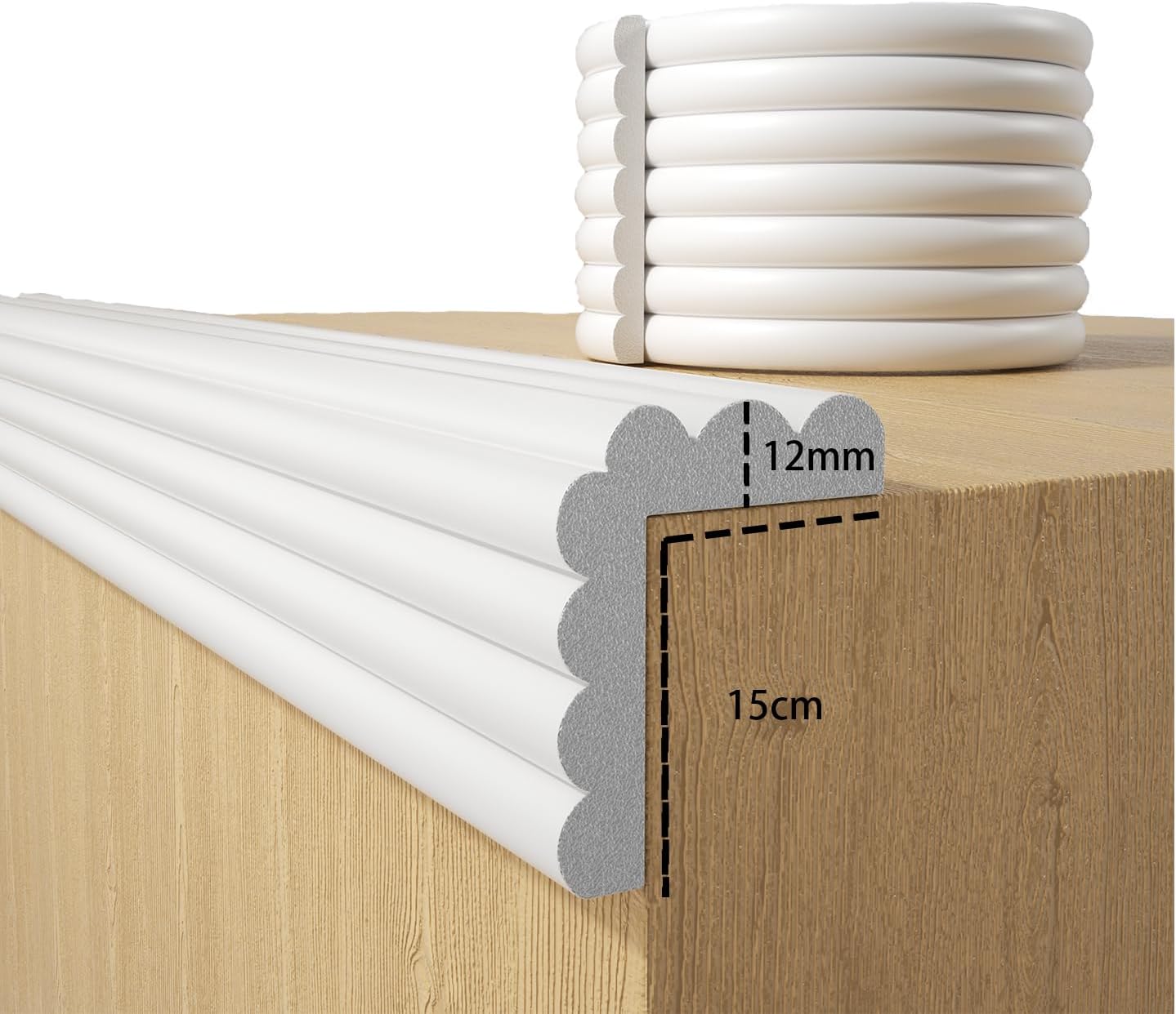 Baby Proofing Wall Corner Protector,Edge Guard Corner Protector,6.56ft Thinken Soft Corner Protectors Pre-Taped Soft Rubber Foam Edge Cushion for Furniture (White, 6.56Ft x 5.9" W x 0.47" Th)