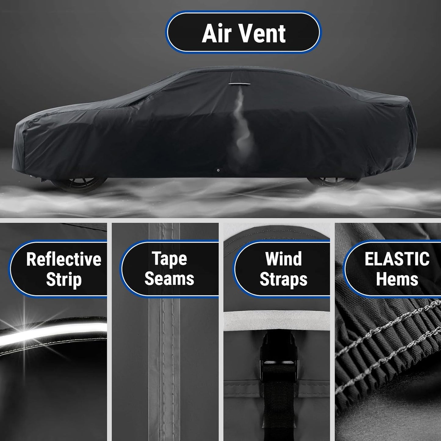 iCarCover Custom Car Cover for Pontiac GTO (1973) Waterproof All-Weather Rain Snow UV Sun Protector Full Exterior Indoor Outdoor Car Cover (Stripe - Black/Gray)