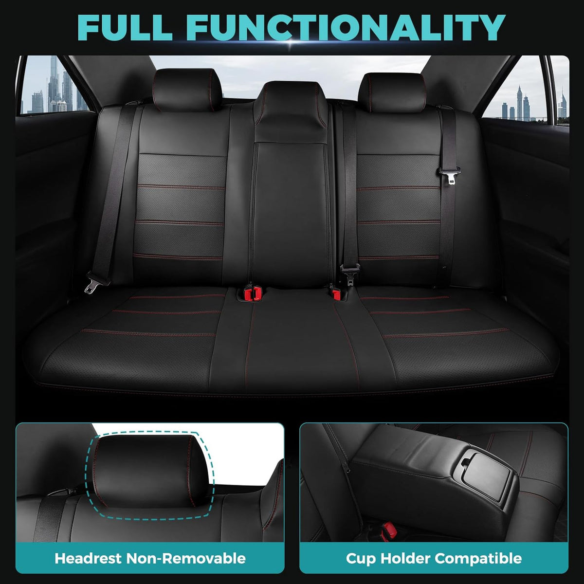 for Toyota Camry Seat Covers L LE XLE 2012 2013 2014 2015 2016 2017 - Custom Fit Car Seat Covers Full Set, Waterproof Breathable Luxury Leather Seat Covers for Cars, Black Red Not for Hybrid