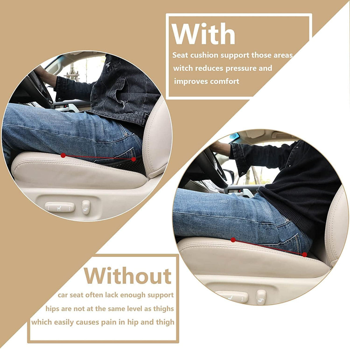 Car Seat Cushion - Memory Foam Car Seat Pad - Sciatica & Lower Back Pain Relief - Car Seat Cushions for Driving - Road Trip Essentials for Drivers(Black)
