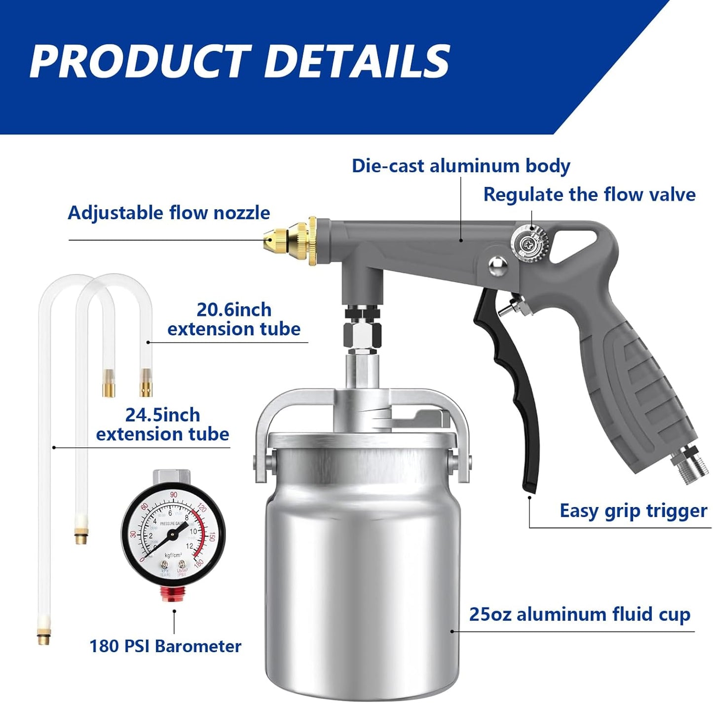 Undercoating Spray Gun Kit, Undercoating Gun for Vehicles, Truck Bed Liner Coating, Rubberized Undercoat, Car Rust Proofing Bedliner Under Coating Gun with Suction Feed Cup & Straight Spray Hose