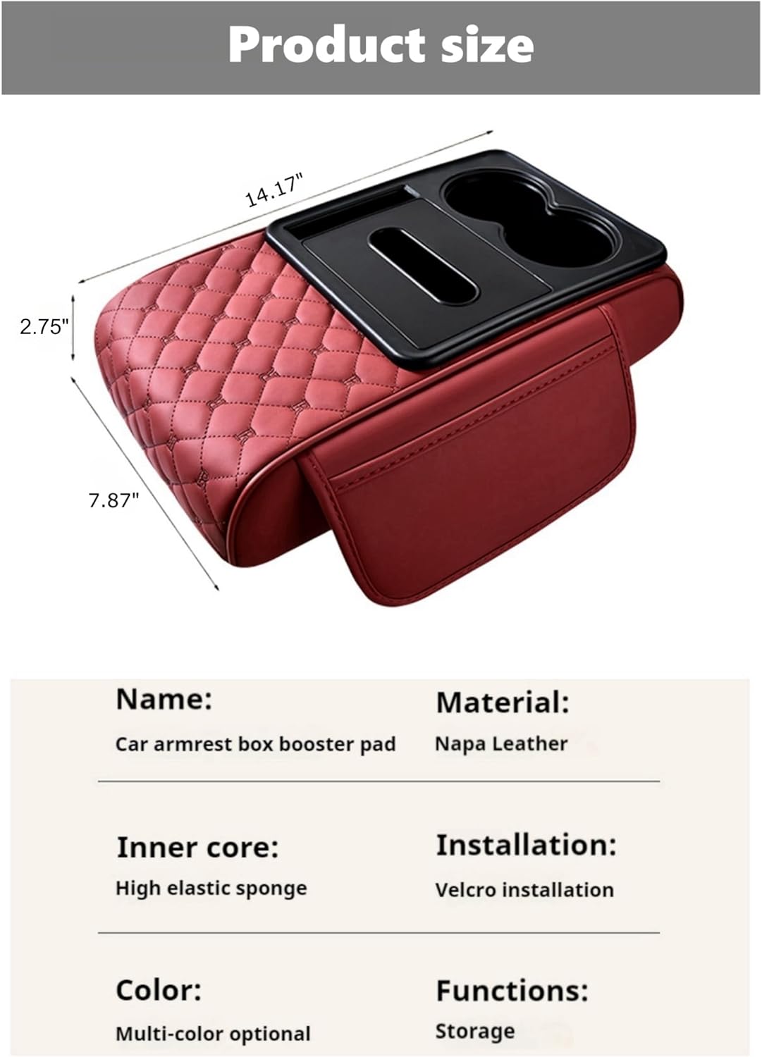 Center Console Cover Organizer, 5-In-1 Arm Rest Cover for Car with Cup Holder & Storage Pocket & Tissue Holder, Armrest Cover Cushion Pad, Grid, Beige