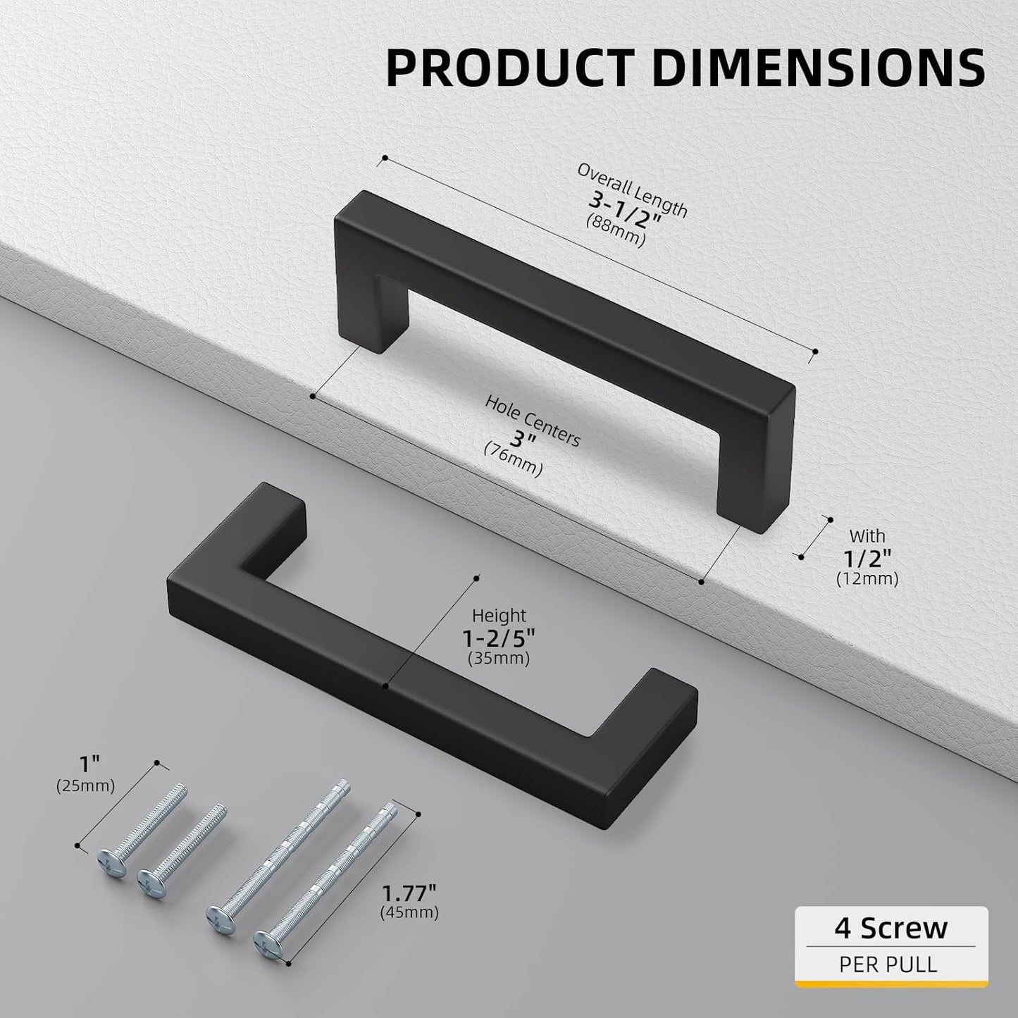 goldenwarm 3 Inch 200 Pack Matte Black Flat Square Bar Kitchen Hardware Closet Handles Pulls - Black Drawer Pull Cabinet Handle for Kitchen Bathroom Drawer Door Cabinets, LSJ12BK76