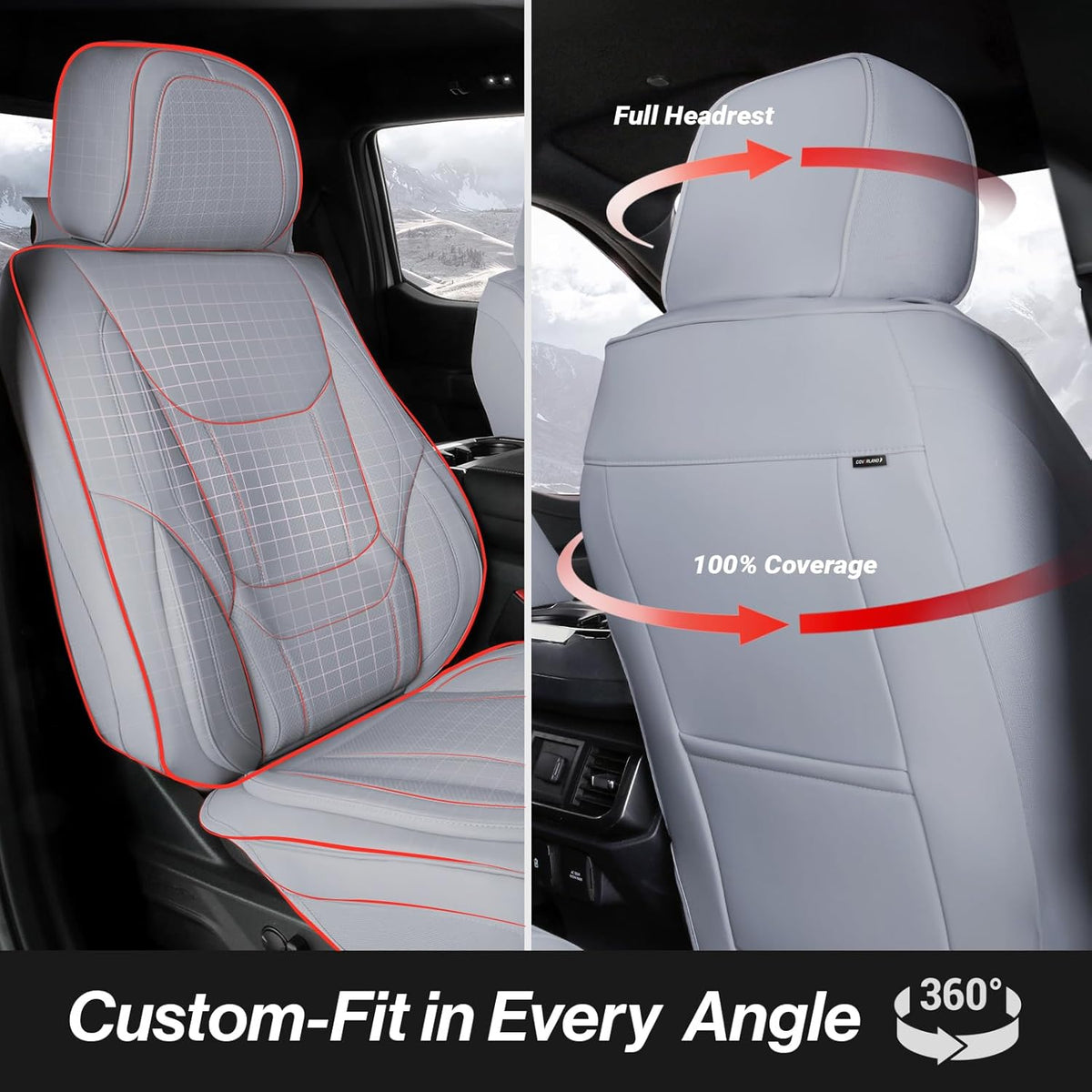 Coverland Custom Car Seat Covers Compatible with F150, Tundra, Ram 1500, Ram 2500 - Premium Leather Non-Slip Waterproof Cover Custom Interior Protector Full Set-Gray [See Size Chart-Size X130]