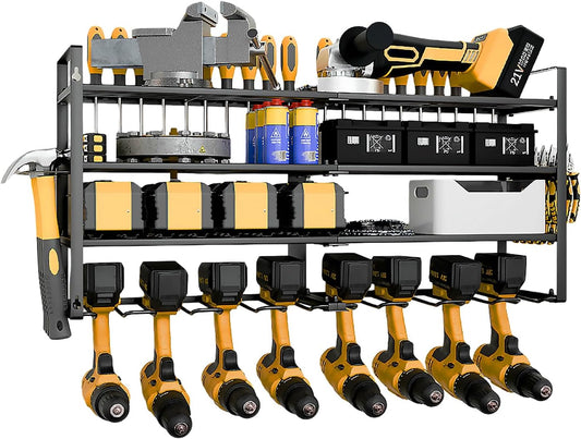 Wall Mount Power Tool Organizer, 4 Layer 8 Drill Hangers Storage Rack, Tool Organizers and Storage for Garage, Workshop, Pegboard, Shed - 33 inch