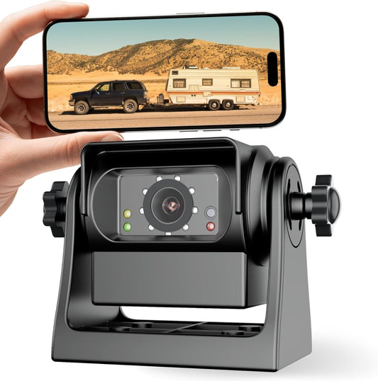 EWAY WiFi Magnetic Hitch Wireless Backup Rear/Front View Camera Rechargeable Battery for Easy Hitching of Gooseneck Horse Boat Travel Trailer/Fifth Wheels/RV/Camper Reverse for iPhone iPad Android