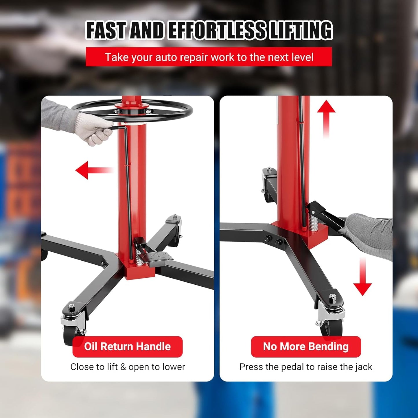 Garvee 1322lbs Transmission Jack, Hydraulic Telescoping Transmission Jacks, 34.3"-68.5" High Lift, 2-Stage Transmission Floor Jack Stand 3/5 Ton Capacity with Foot Pedal, 360° Swivel Wheel