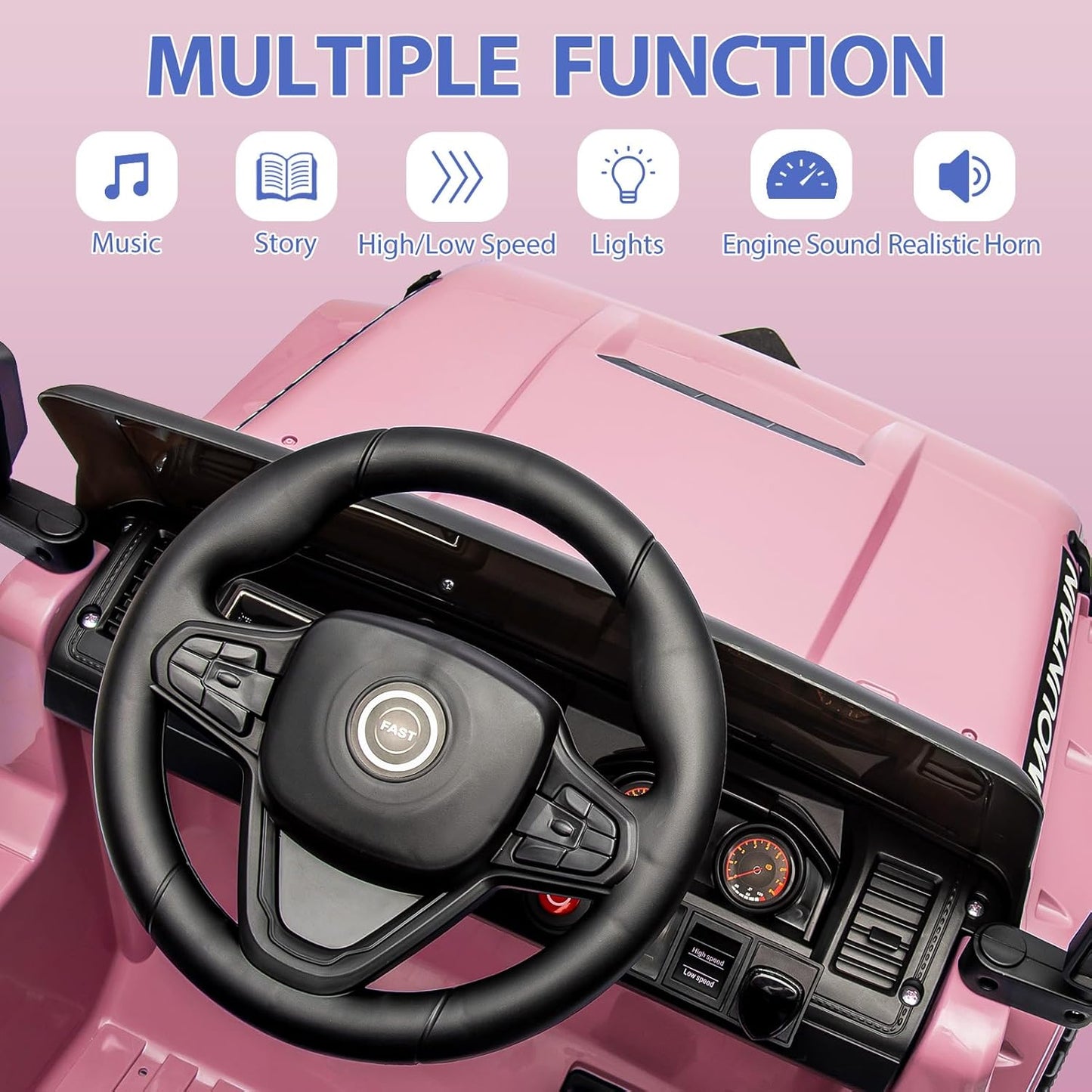 12V Kids Ride On Truck Car, Battery Powered Electric Vehicles with Remote Control, Spring Suspensions, 3 Speeds, LED Lights, Music, MP3, Ride On Toy Car for Children Toddles Boys Girls, Light Pink