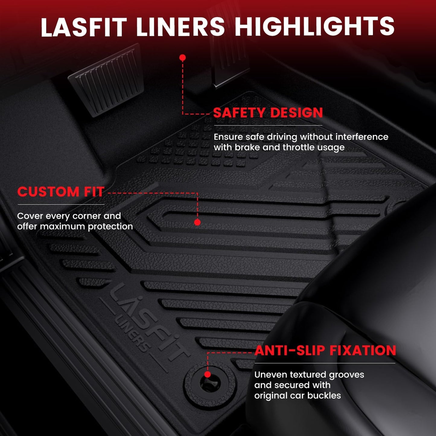 LASFIT Floor Mats&Trunk Mat for Toyota Highlander 2014-2019(Not for Hybrid), All Weather TPE Mats Floor Liner for Highlander LE/Limited/SE/XLE, Black(Not fit 2nd Row Bench Seating).