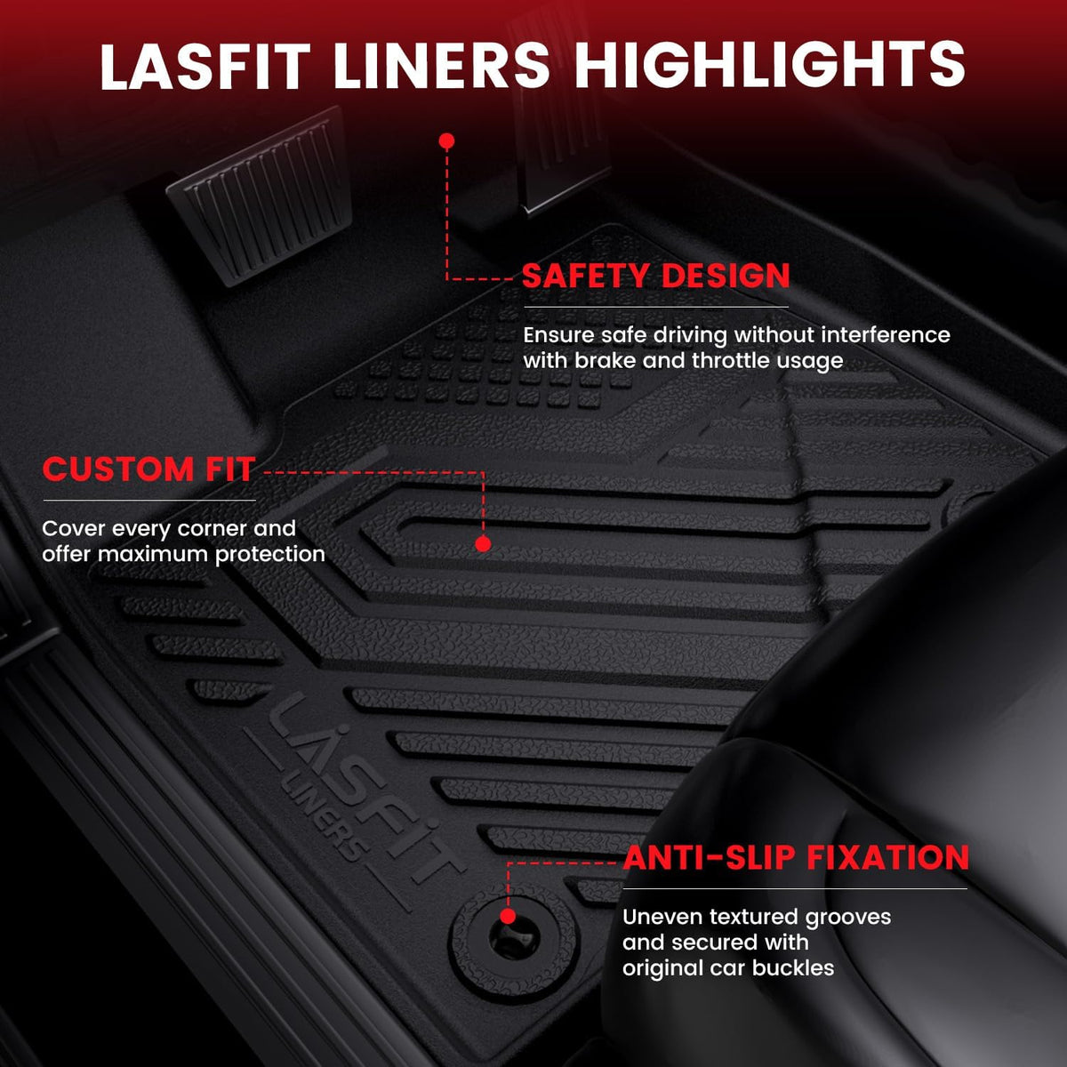 LASFIT Floor Mats Fit for Lincoln MKC 2019 2018 2017 2016 2015 TPE All Weather Floor Liners Custom Fit Car Mats 2015-2019 Accessories, 1st and 2nd Rows Floor Mats - Black