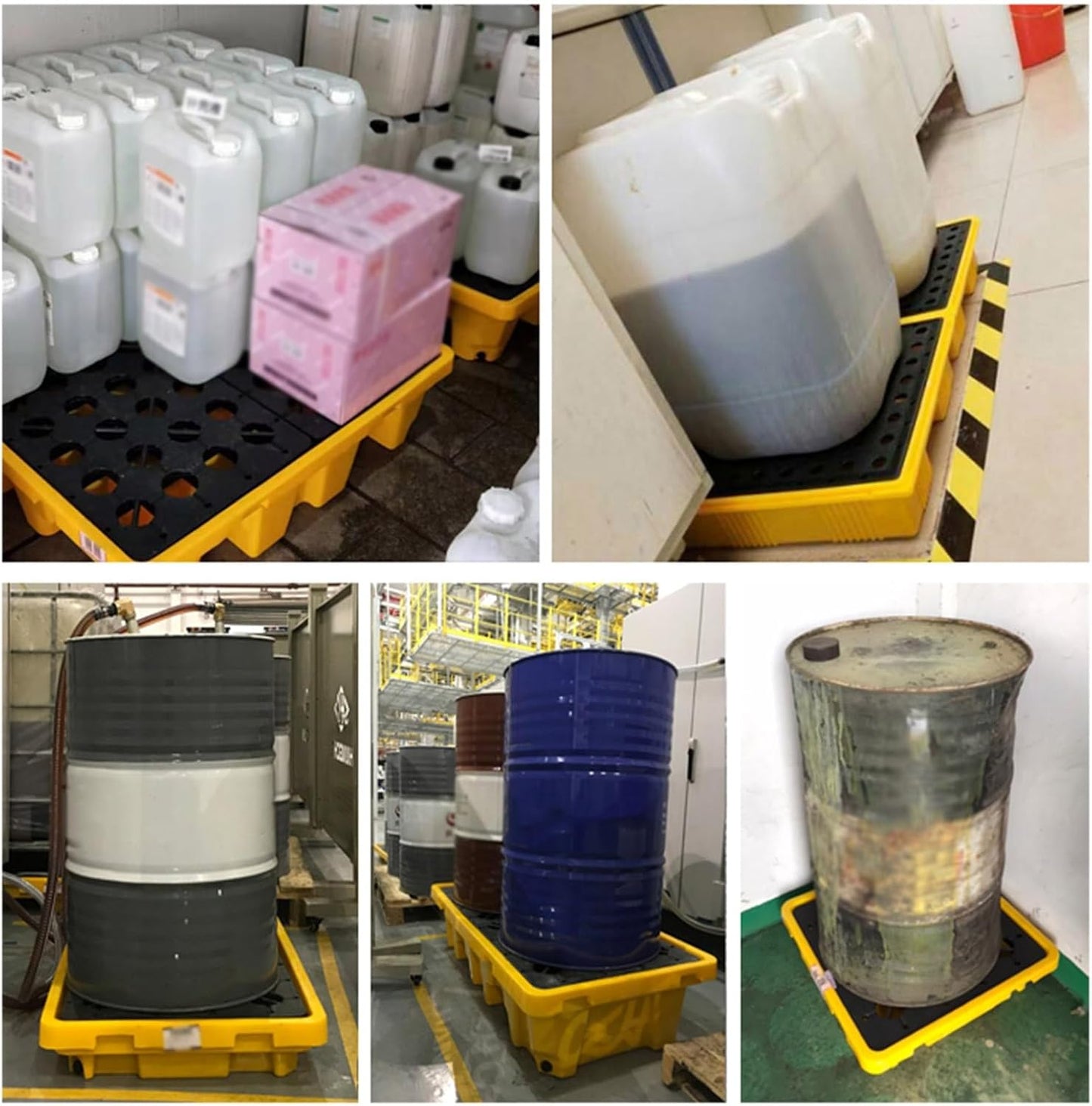 Drum Containment Spill Pallet, Industrial Nestable Oil Drums Leak-Proof Tray, Garage Storage Detachable Anti Slip Polyethylene Platform with Drain (Color : Yellow-5 Pack, Size : 26.6"x26.6"x