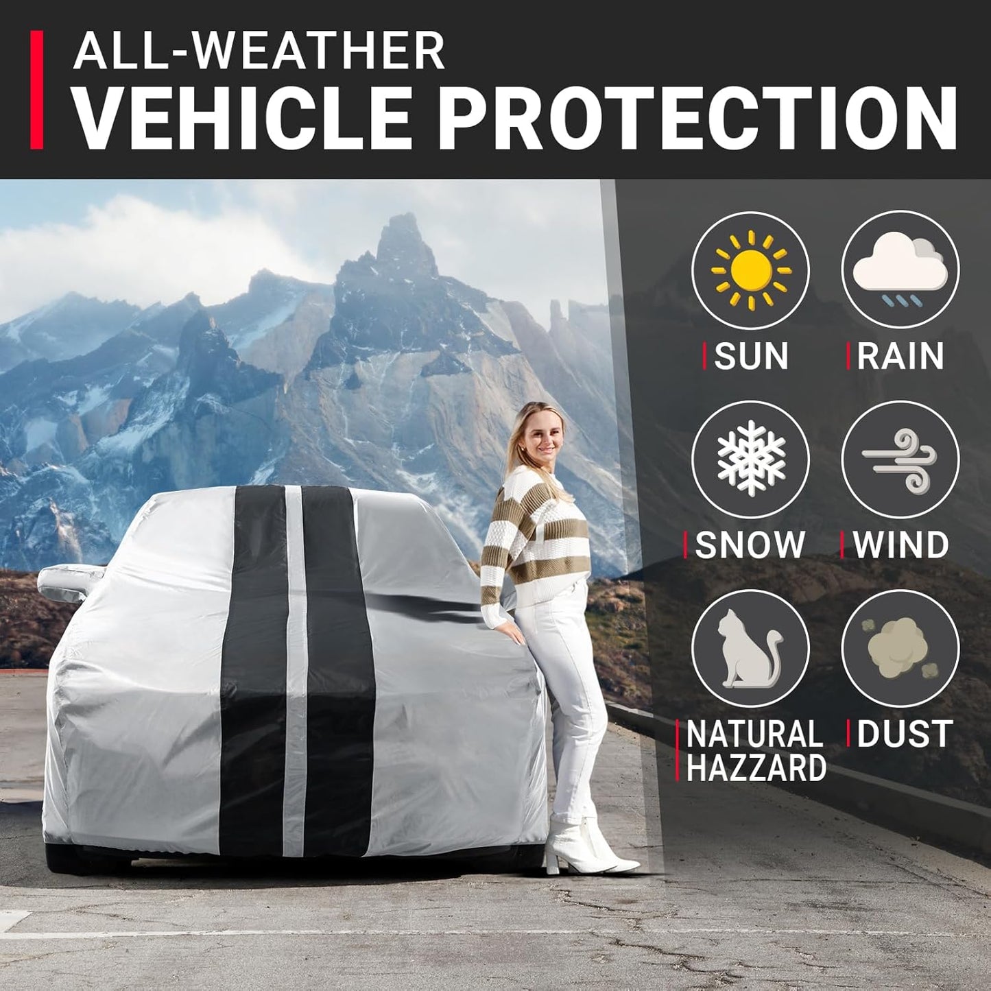 iCarCover Custom Car Cover for Pontiac J2000 (1981-1982) Waterproof All-Weather Rain Snow UV Sun Protector Full Exterior Indoor Outdoor Car Cover (Stripe - Gray/Black)