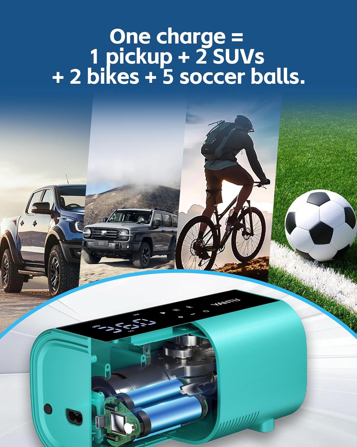 YANTU Cordless Tire Inflator with Dual-Cylinder & 8.3" Large Screen-Portable Air Compressor for Car Tires,12V Rechargeable,Tire Pressure Gauge,Up to 150 psi, Auto/Bicycle/Moto/Truck Use