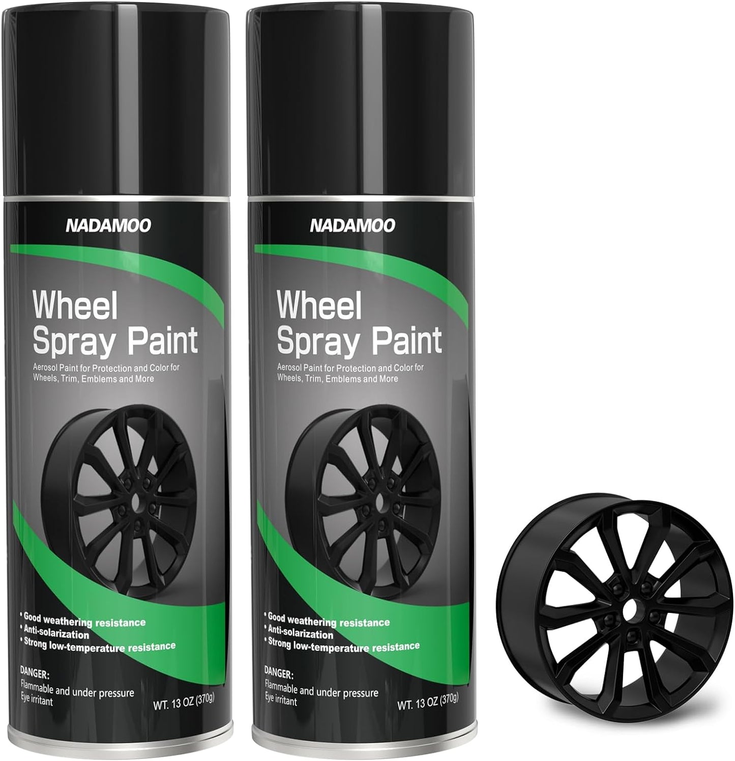 NADAMOO Aluminum Wheel Spray Paint, Car Rim Aerosol Paint for Recolor and Protection of Metal Surface, Semi-gloss Black, 2 Cans, 13 Oz Per Can
