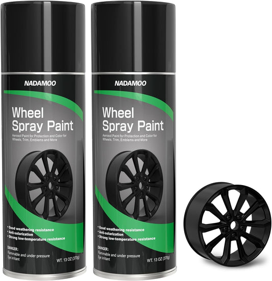 NADAMOO Aluminum Wheel Spray Paint, Car Rim Aerosol Paint for Recolor and Protection of Metal Surface, Semi-gloss Black, 2 Cans, 13 Oz Per Can