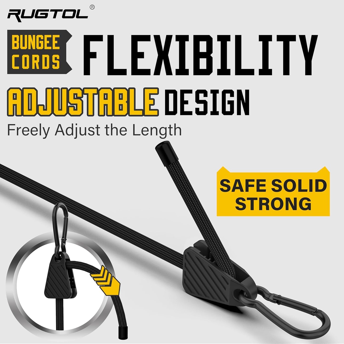 Adjustable Bungee Cords with Hooks, 6 Pack Heavy Duty Outdoor Carabiner Bungee Cord, Black Super Elastic Bungee Straps Easily Adjust from 7" to 12", Great for Cargo, Camping, Bike Racks, Tents