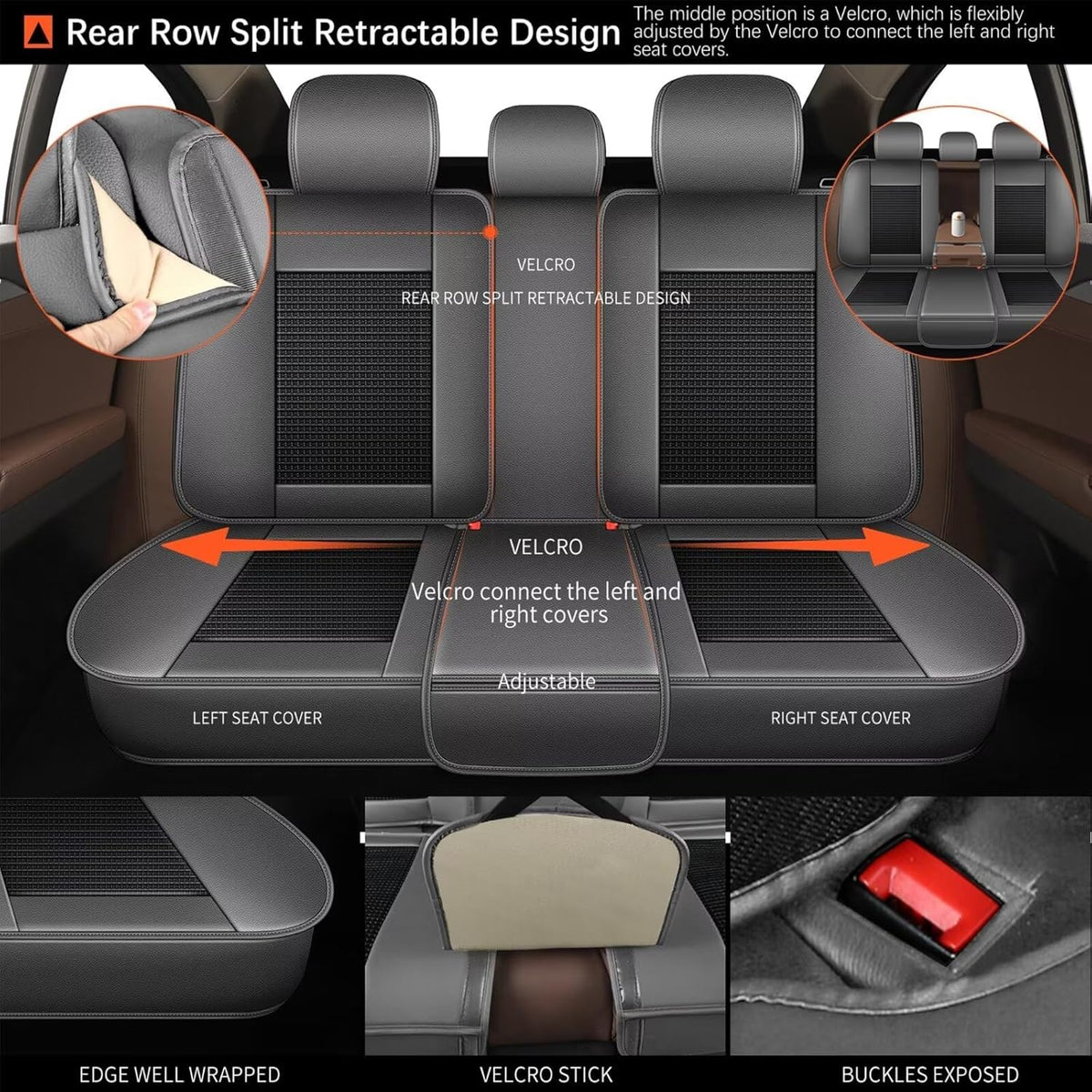 Seat Covers Fit for Toyota Camry: 2012-2025 Car Seat Covers Full Set 5 Seats Leather Ice Silk Breathable Waterproof Automotive Seat Cushion Protector (Black & Gray)