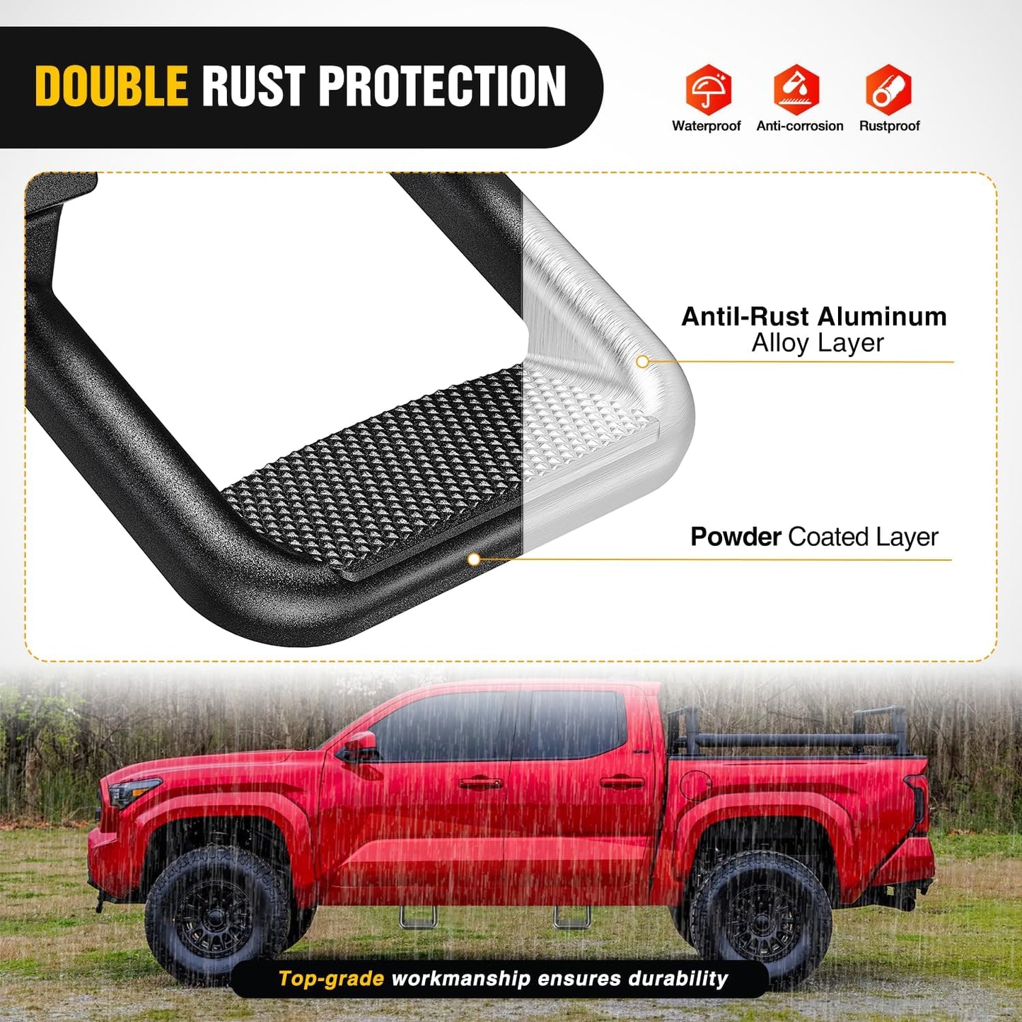 Nilight Universal Side Step Slip-Proof Aluminum Side Hoop Steps Nerf Bars Assembly Black 4 Pcs for Chevy (Chevrolet) Ford Toyota GMC Dodge RAM (Drilling Required)