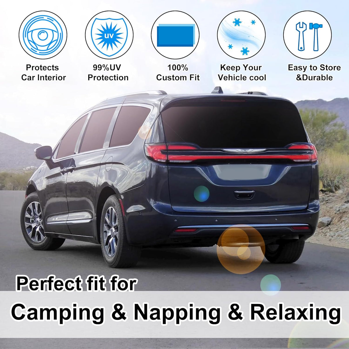 TINGLU Window Shades for Chrysler Pacifica Minivan 2017-2025 Accessories Full Windows Rear Triangular Windshield Sun Shade Sun UV Rays Privacy Protection 8PCS
