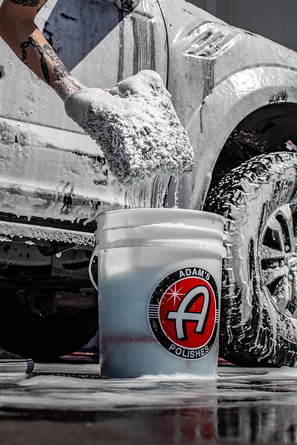 Adam's Polishes Microfiber 10” Car Wash Pad - Safe, Scratch-Free Washing for All Vehicle Surfaces - White, Grey - 10 x 10 Inches - 70/30 Microfiber & Foam - Machine Washable