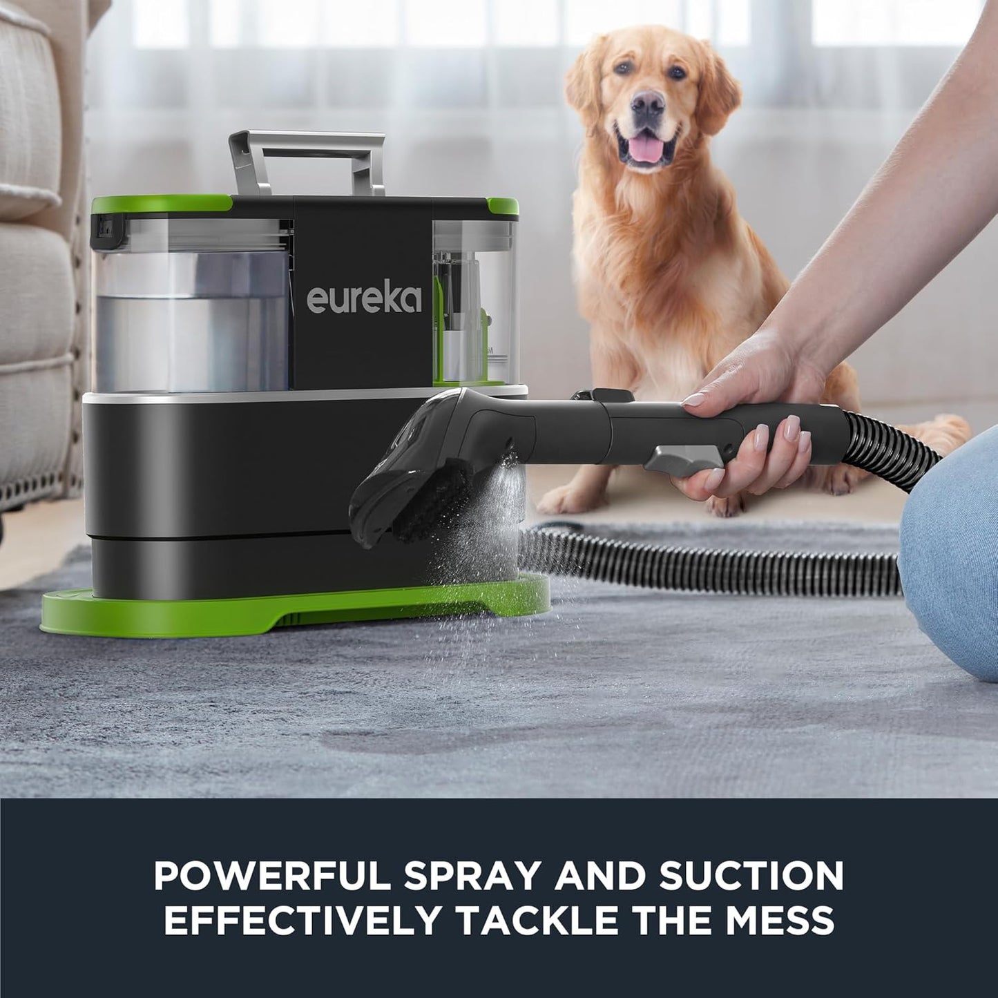EUREKA Portable Carpet and Upholstery Cleaner, Spot Cleaner for Pets, Stain Remover for Carpet, Area Rugs, Upholstery, Coaches and Car, 50.7oz Large Water Tank, NEY101GR with Cleaning Formula, Green