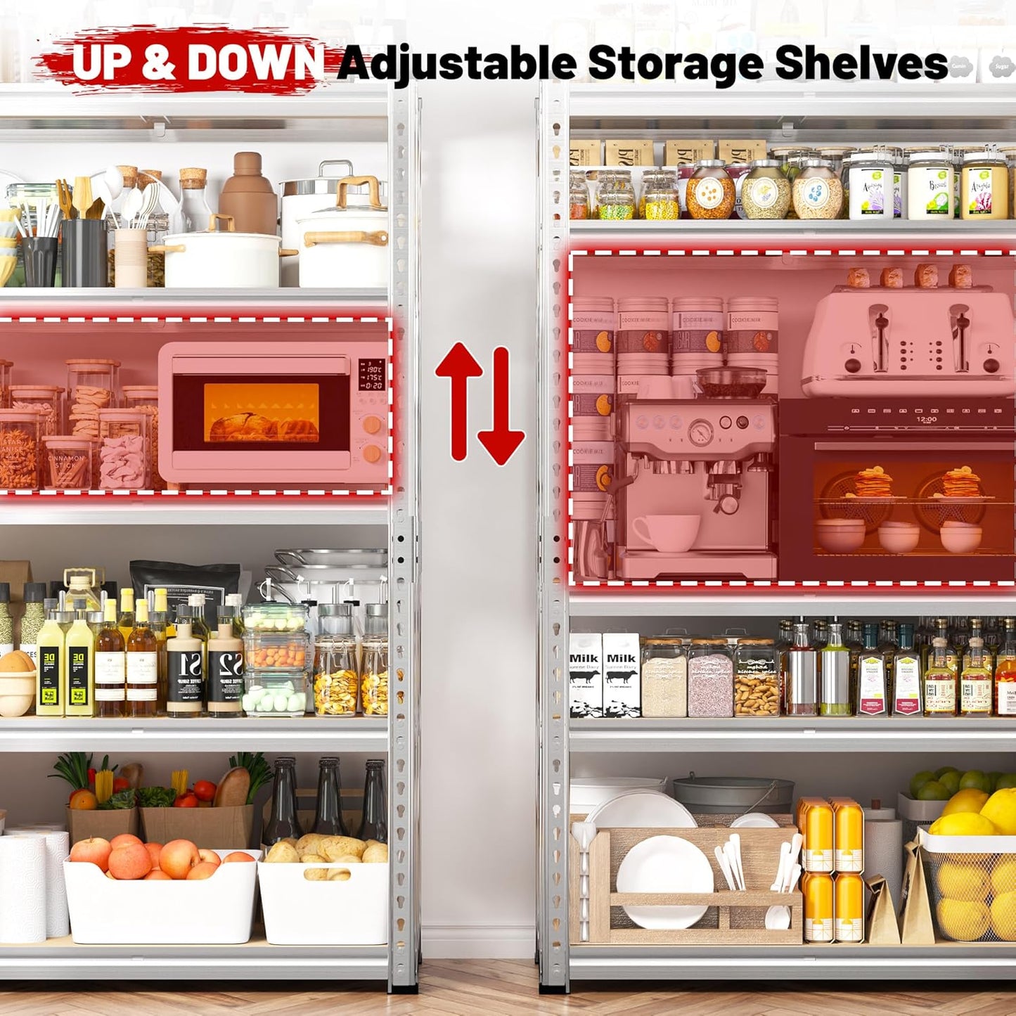 REIBII 2020LBS Garage Shelving Heavy Duty Metal Shelving 5 Tier Storage Shelves, Garage Shelves for Warehouse Basement, Easy Assembly, 72" H x 35.55" W x 16" D, Galvanized, 4 Pack