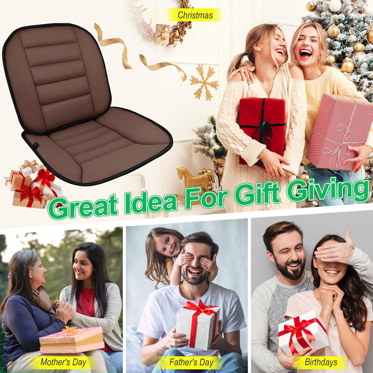 kingphenix Car Seat Cushion with Lumbar Support Pillow: Enhanced Comfort Memory Foam Design for Pain Relief, Ideal for Drivers and Office Use - Ergonomic Lumbar Comfort for Long Sitting - Brown