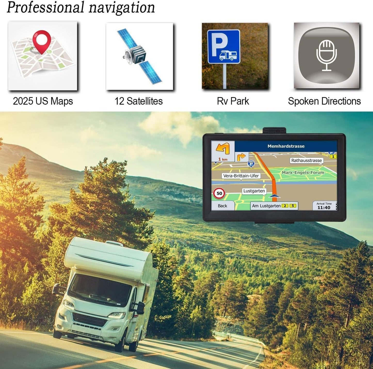 GPS Navigator for Car 7 Inch, GPS Truck Drivers Commercial 2025, Trucker GPS for Semi Truck, Navigation System with Lifetime Map Updates, Speed Limit Warnings, Driver Alerts