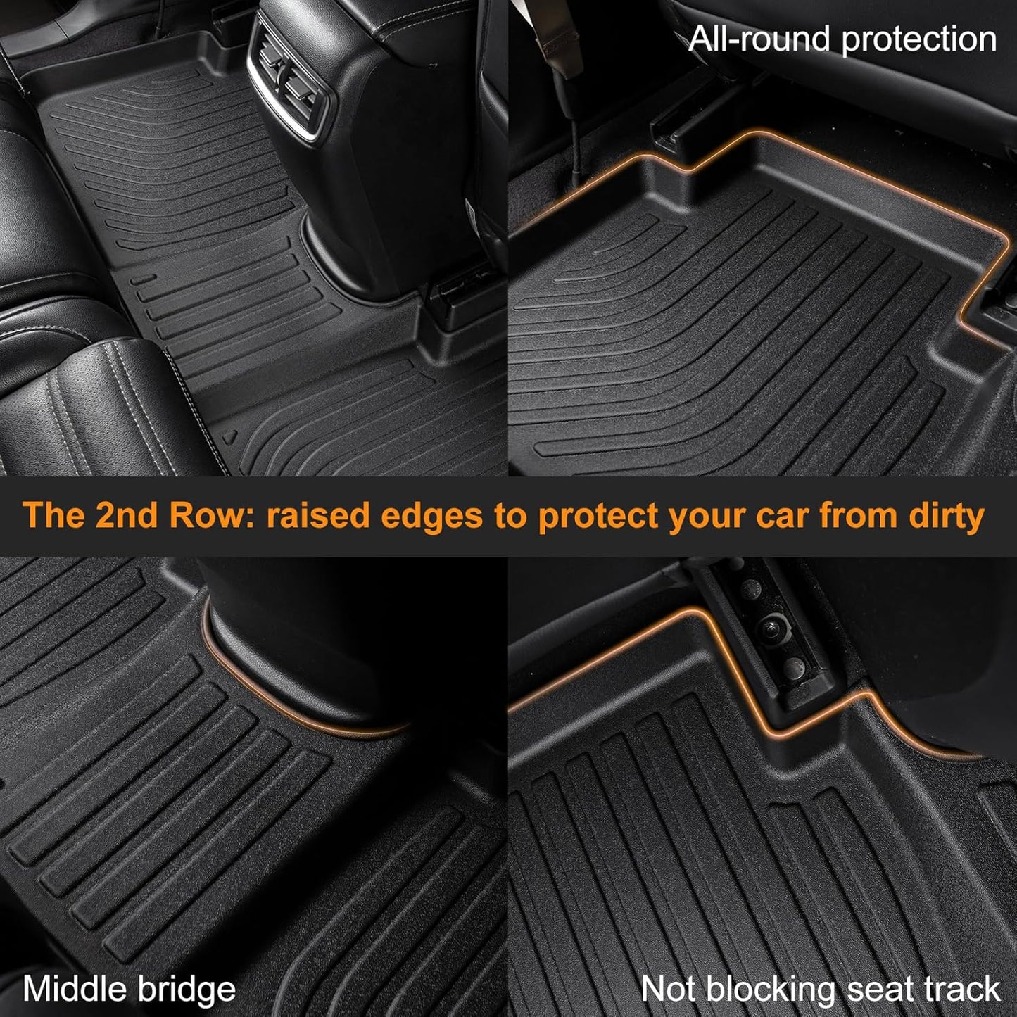 Binmotor-All Weather Floor Mats for Kia Sorento 2020 2019 2018 2017 2016, 1st & 2nd & 3rd Row Full Set, Heavy Duty Car Floor Liners-Black for Sorento Accessories
