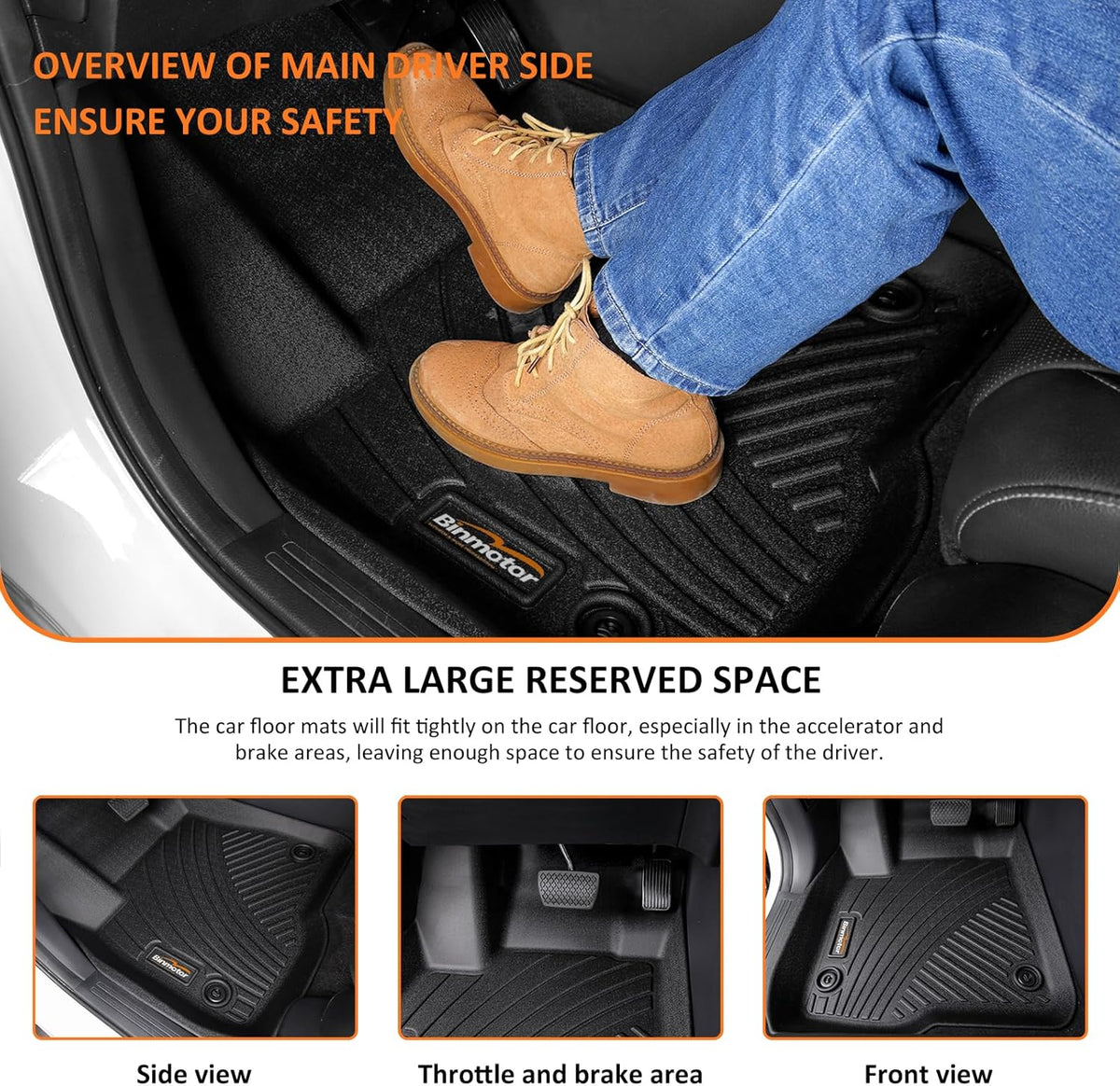 Binmotor-Floor Mats with Cargo Liner for Hyundai kona 2018-2023 & Kona N 2022 2023 (No Electric Model) SE | SEL | N Line | N | Limited Automotive Floor Liners Full Set-Black