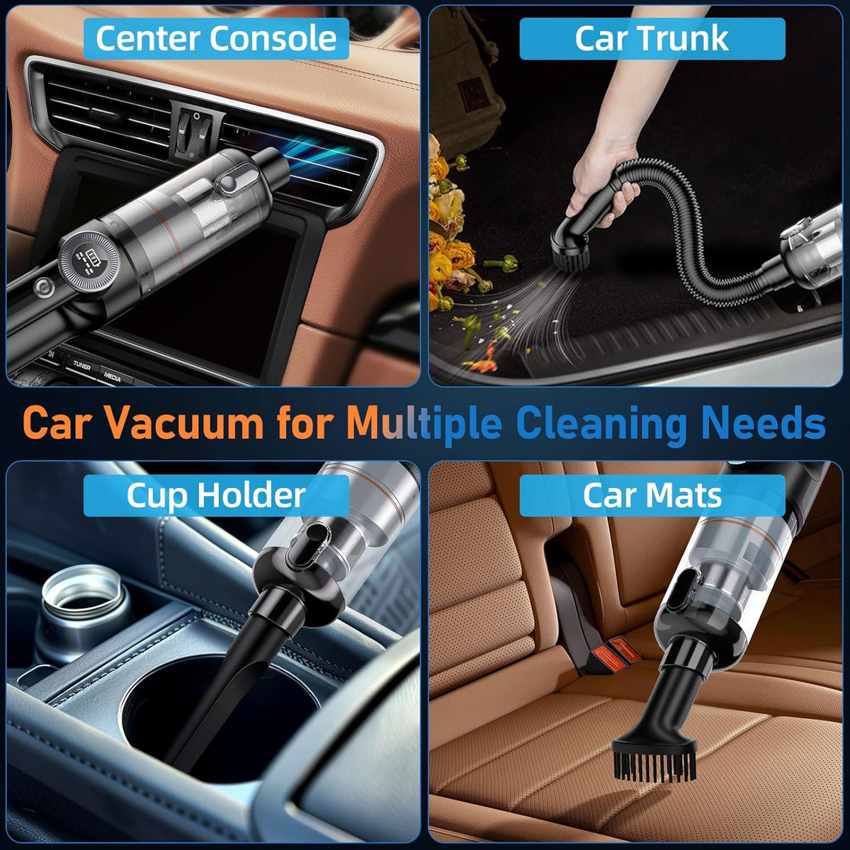 Car Vacuum Cleaner,21Kpa/30Mins,Mini High Power Pet Portable Handheld Cordless Vacuum Pro, Rechargeable Extractor Vacuum Detailing with Cleaning Gel for Car, Home and Office Detail Cleaning