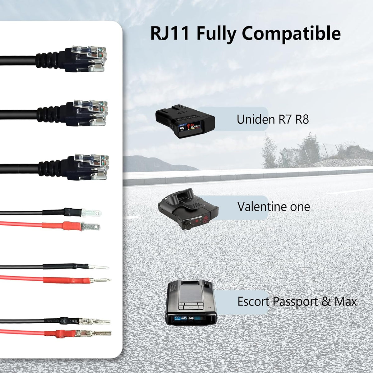 13.8" Radar Detector Hardwire Power Cord,Mirror Wire Plug Kit,for Escort Uniden Beltronics Whistler Cobra Valentine One Radar Detector Power Cord,With Magnetic Ring and Inline Fuse Holder,RJ11