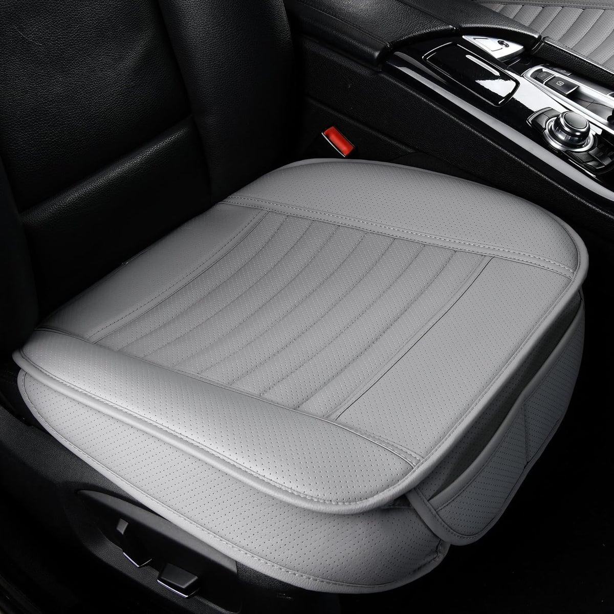 2pc Edge Wrapping Comfortable Car Front Seat Covers, Seat Protectors, Anti-Slip Bottom Seat Cushion Covers for Auto with PU Leather(Gray)