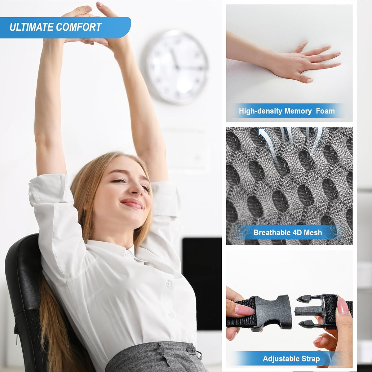 Lumbar Support Pillow for Car, Memory Foam Lumbar Pillow for Lower Back Pain Relief - Back Cushion for Driving, Chair Support for Car-Office Chair, Wheelchair - Mesh Gray