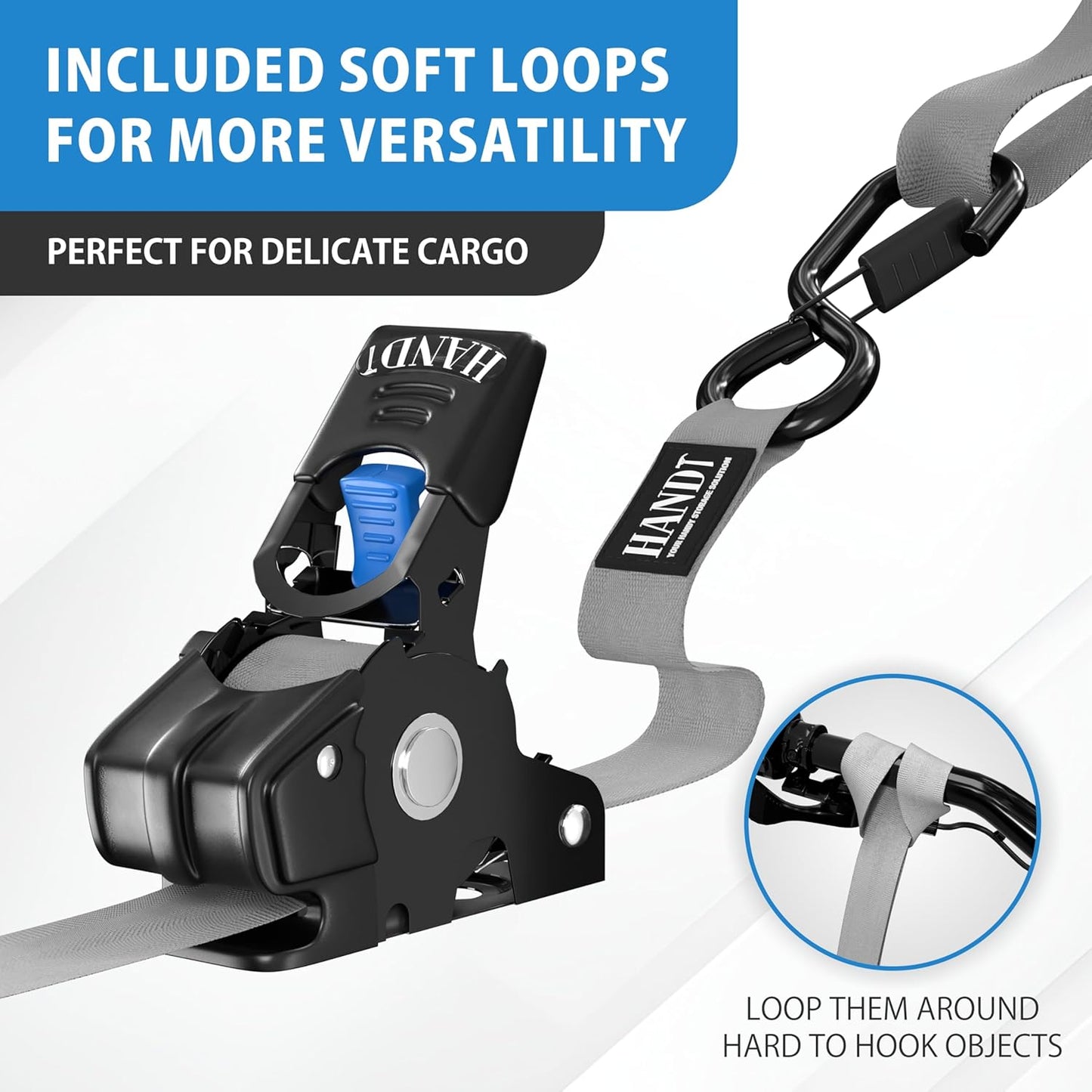 HandT USA Based Retractable Ratchet Straps (2PK) 1in x 6ft - 1,500lb Break Strength, Heavy Duty Automatic Ratchet Straps Self Retractable Tie Down, Push Button Retracting Truck Trailer Cargo | Gray