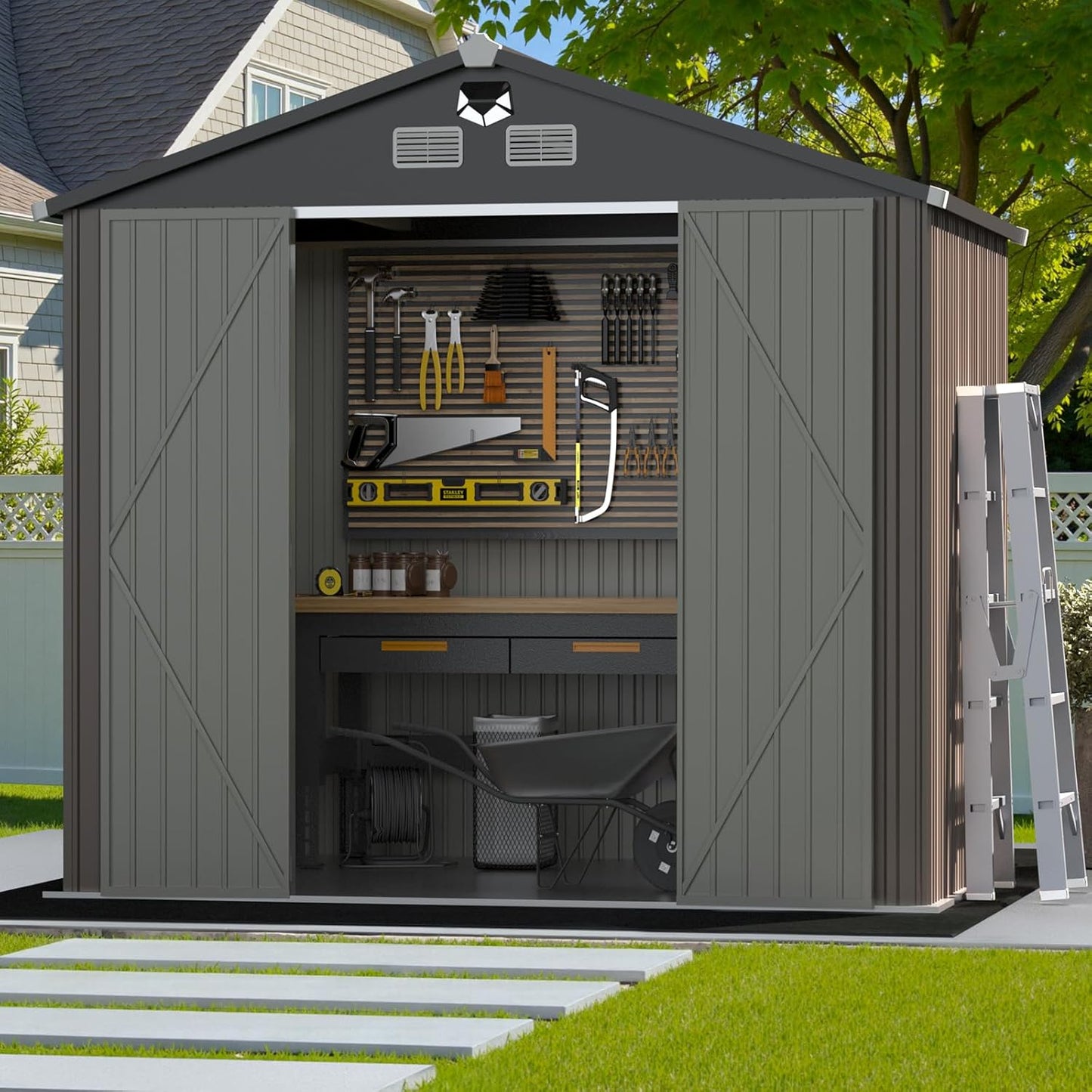 Outdoor Storage Shed 10x8 FT,Metal Tool Sheds,Waterproof Outside Storage Shed with Lockable Doors & Air Vent,Storage Building for Backyard Garden