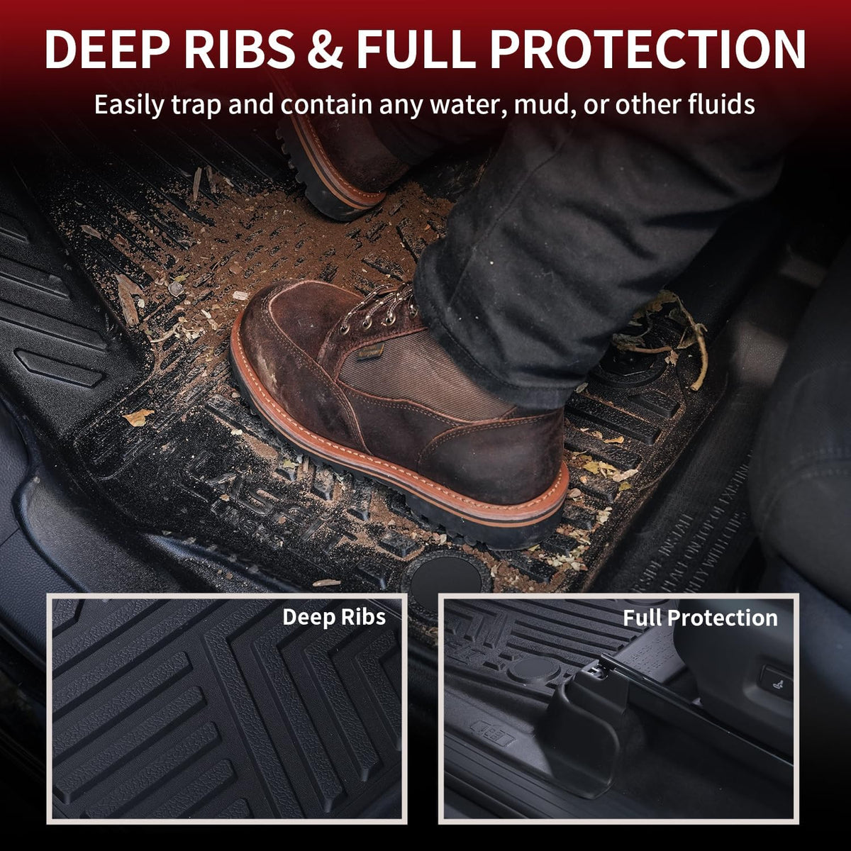 LASFIT Floor Mats for Toyota Tacoma 2024 2025 Double Cab (Not fit Hybrid) All Weather Floor Liner for Tacoma TRD/SR/SR5/limited TPE Custom Fit Car Mats Front&Rear 2 Row Mats,Black (Automatic Trans)