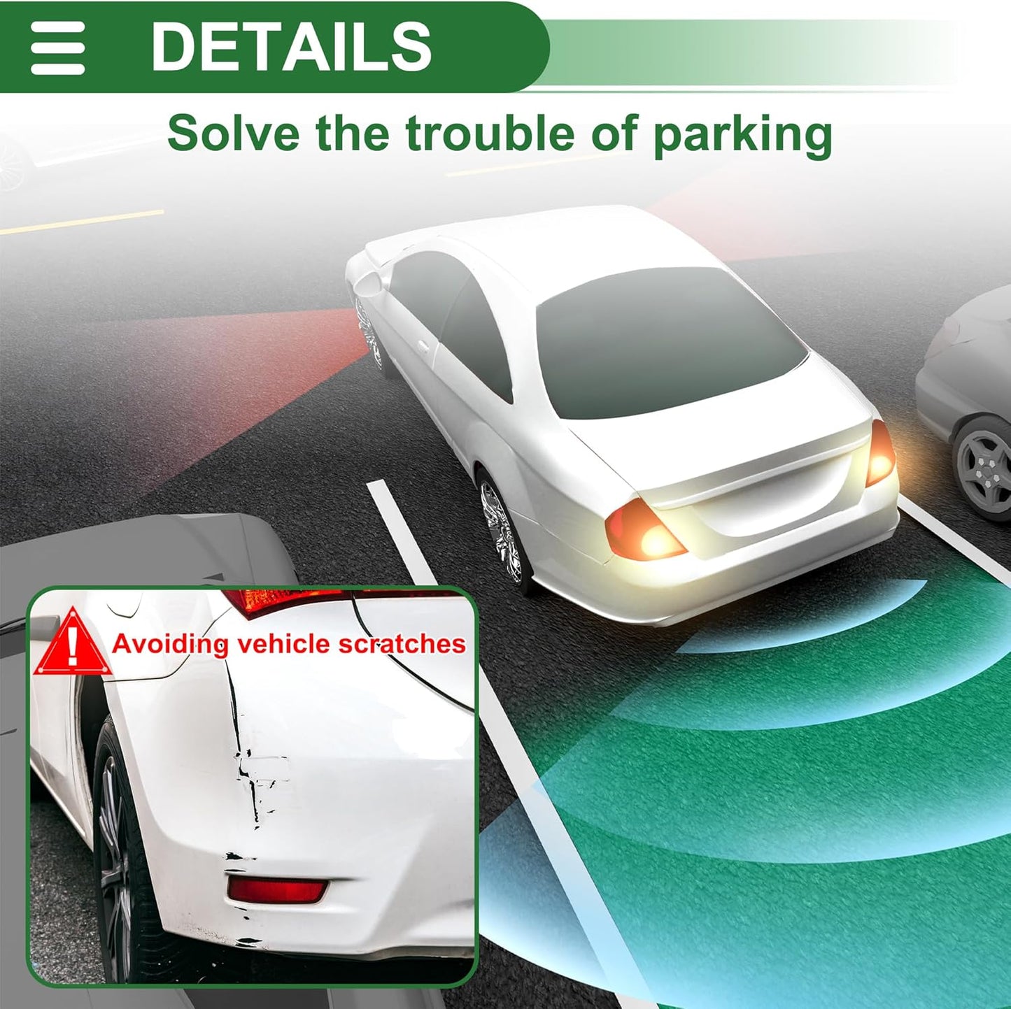 Motoforti Universal Car Auto Vehicle Reverse Backup Radar System Reverse Parking Sensors Alarm Buzzer Reminder Distance Detection White 2 Pcs Parking Sensors
