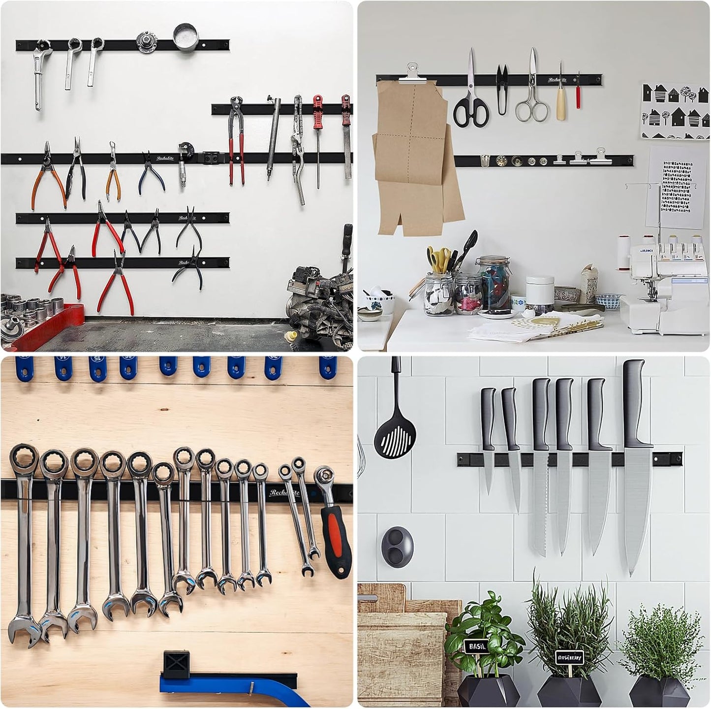 4 Pieces 24" Magnetic Tool Holder Strip, Black Magnet Bar, Metal Tool Organizer Rack for Garage Organization, Easy To Install in Workshop, Mounting Screws Included