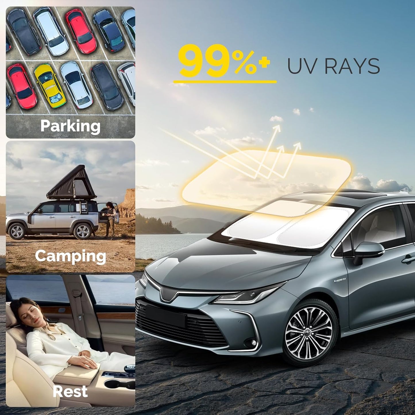 Car Windshield Sun Shade Compatible with 2020 2021 2022 2023 2024 2025 Toyota Corolla Accessories Foldable Front Window Sunshade Custom Windshield Cover Sun Visor Block UV Rays