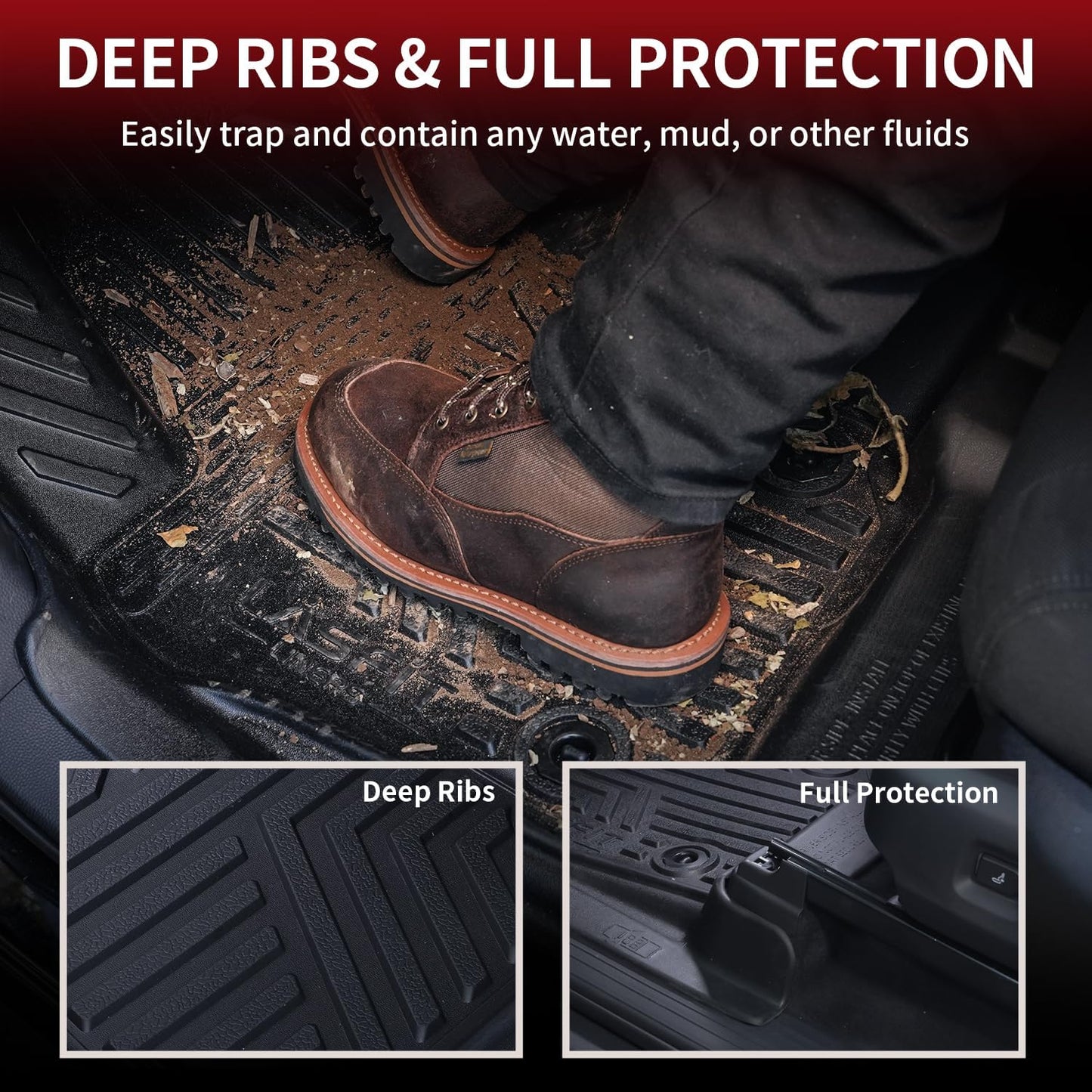 LASFIT Floor Mats for Toyota Tacoma 2024 2025 Double Cab (Only Fit Hybrid) All Weather Floor Liner for Tacoma TPE Custom Fit Car Mats Front&Rear 2 Row Mats,Black (Automatic Transmission)