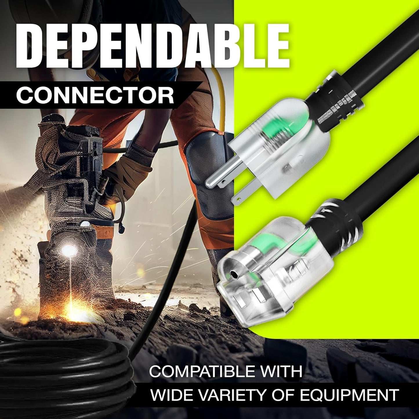 50ft Outdoor/Indoor Extension Cord 10/3 Gauge Ultra Heavy Duty 3 Prong SJTW, Waterproof, Flexible Cold-Resistant Long Power Cord,15A 125V 1875W, Black by LifeSupplyUSA