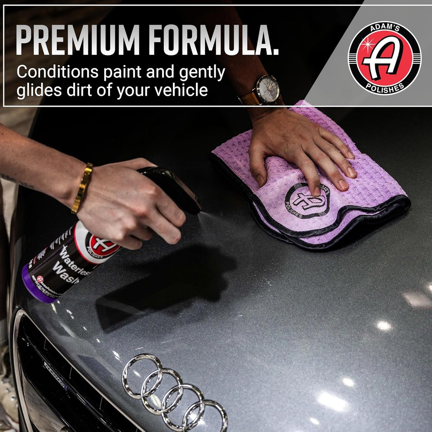 Adam's Polishes Waterless Car Wash Kit - Car Cleaning Supplies for Car Detailing | Safe Ultra Slick Lubricating Formula for Car, Boat, Motorcycle, RV | No Garden Hose, Wash Soap or Foam Cannon Needed