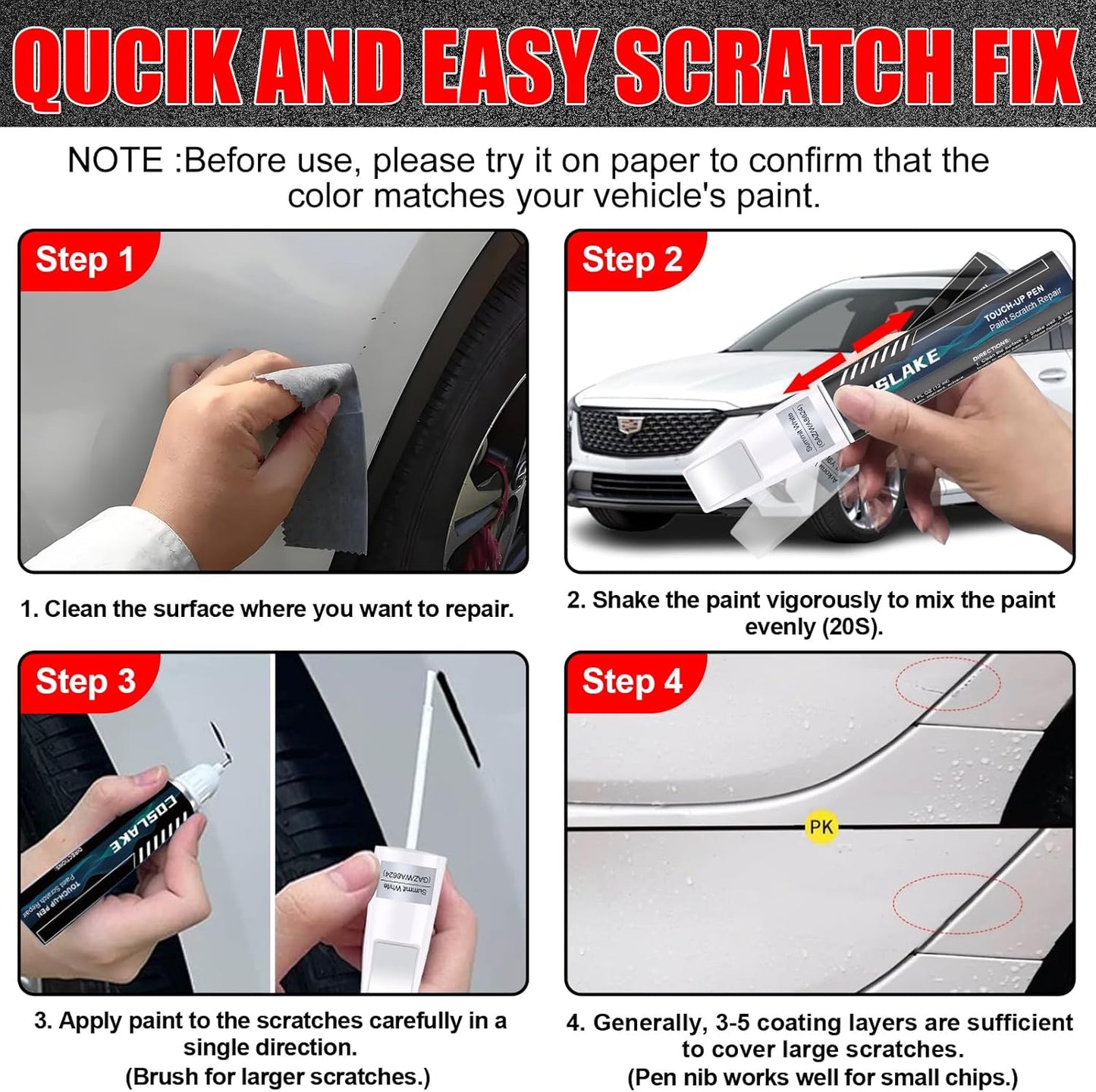 Car Touch Up Paint(Emerald Lake Metallic(G6I/WA616D)) for Cadillac, Car Paint Scratch Repair Kit, Quick & Easy Solution to Repair, 2 in 1 Scratch Remover Pen with 2PCS Disposable Micro Applicators